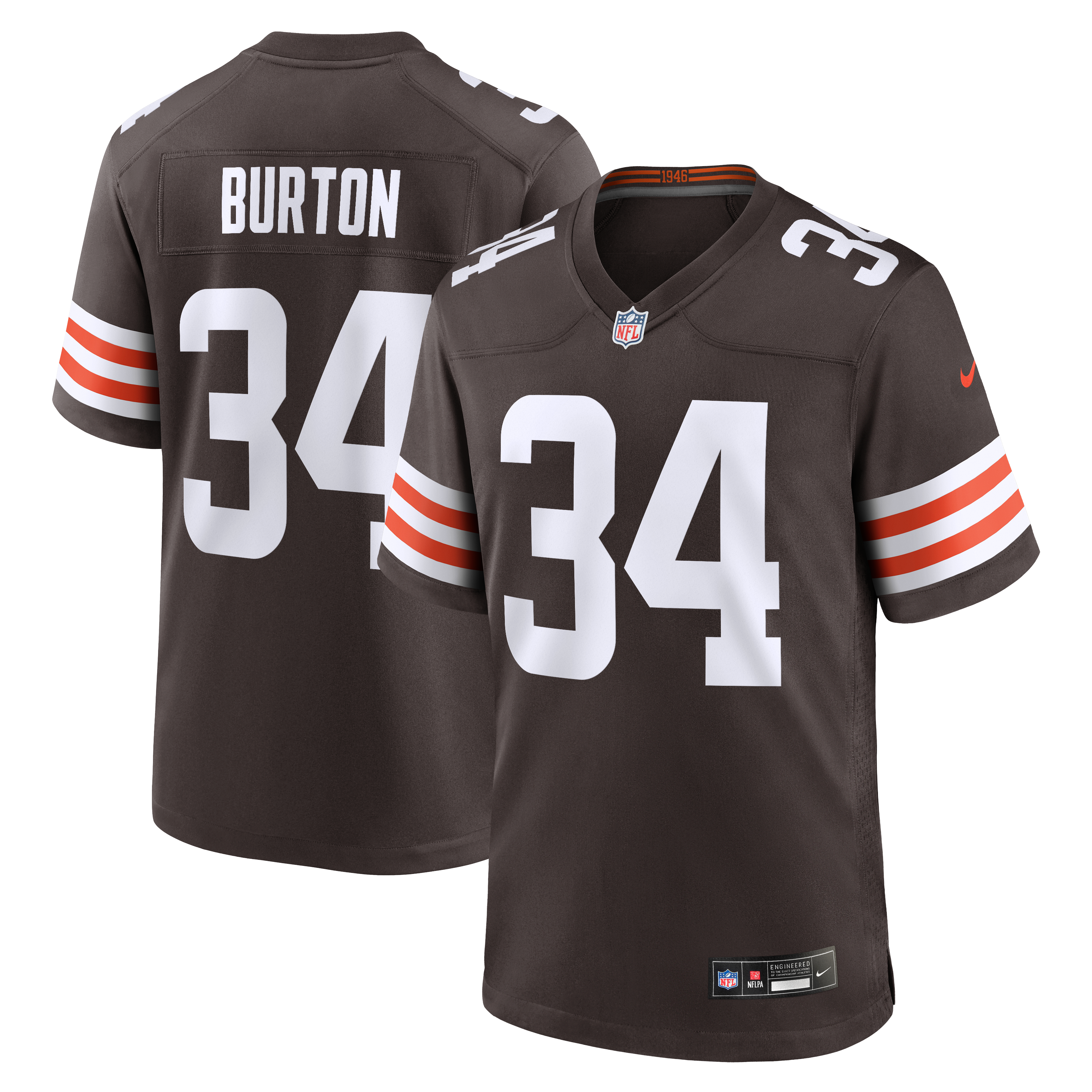 Maillot de match Nike Michael Burton Brown des Cleveland Browns pour homme
