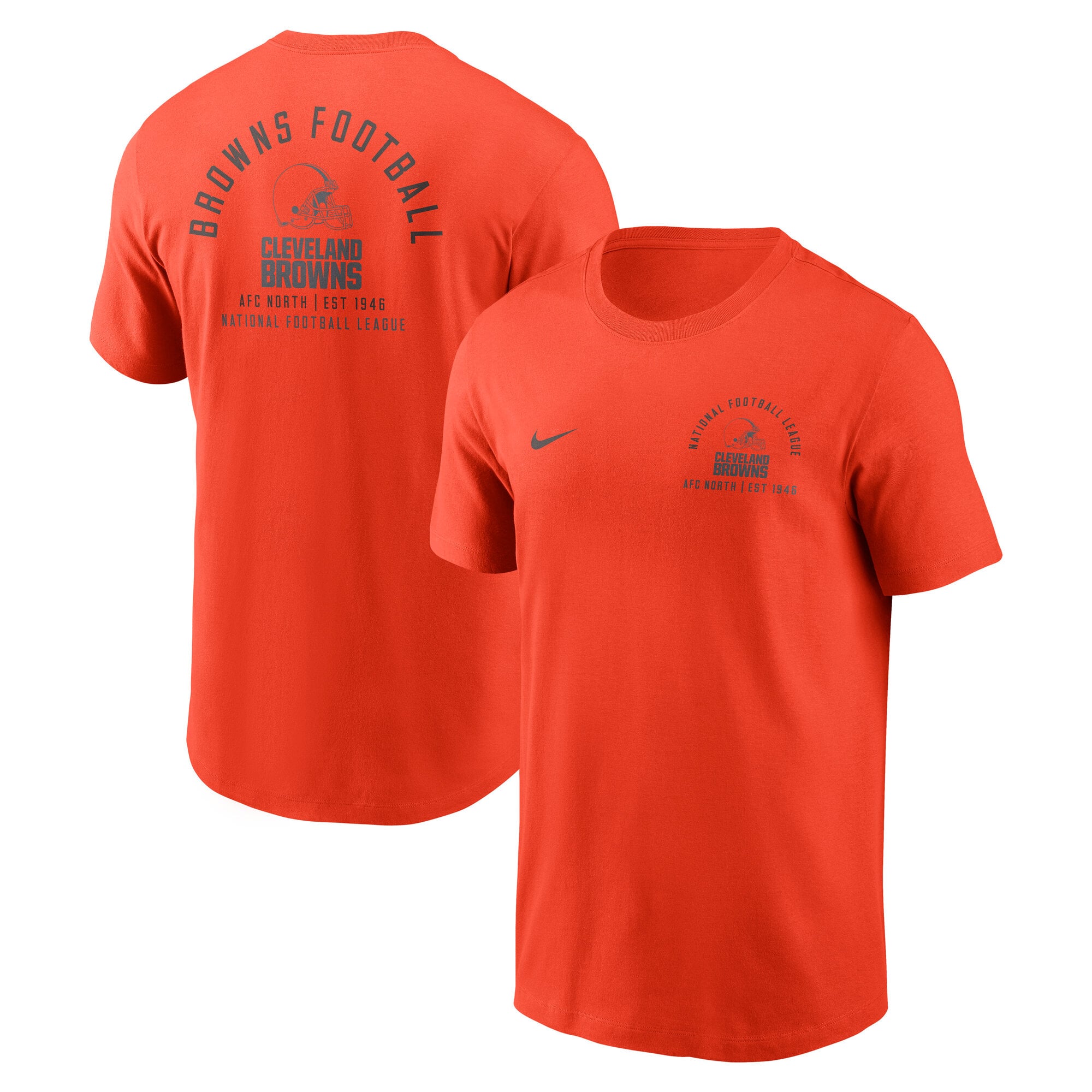 T-shirt Nike orange Cleveland Browns pour homme avec logo divisé