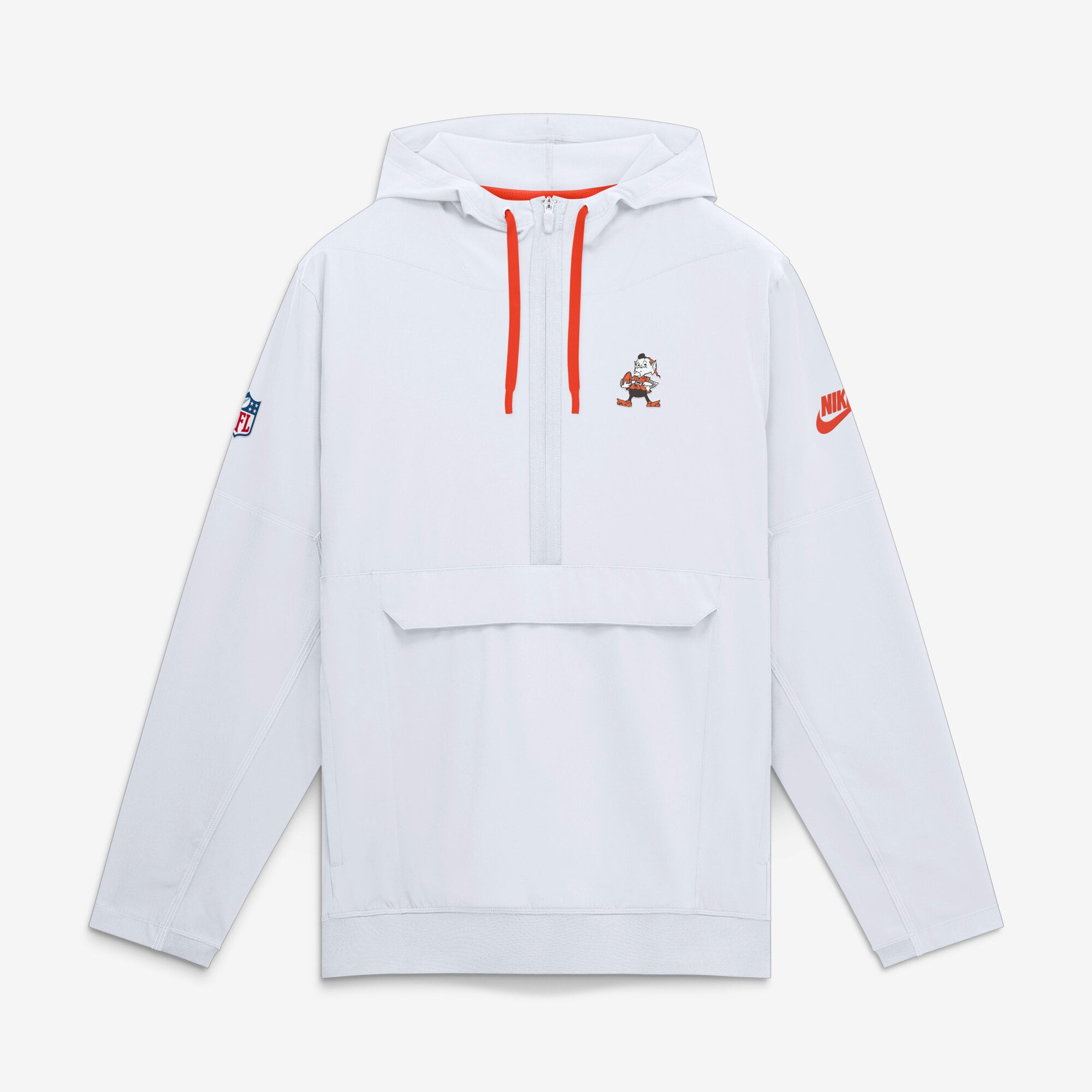 Men's Nike White Cleveland Browns Sideline Broken Rules Alternate Anorak Half-Zip Hooded Jacket