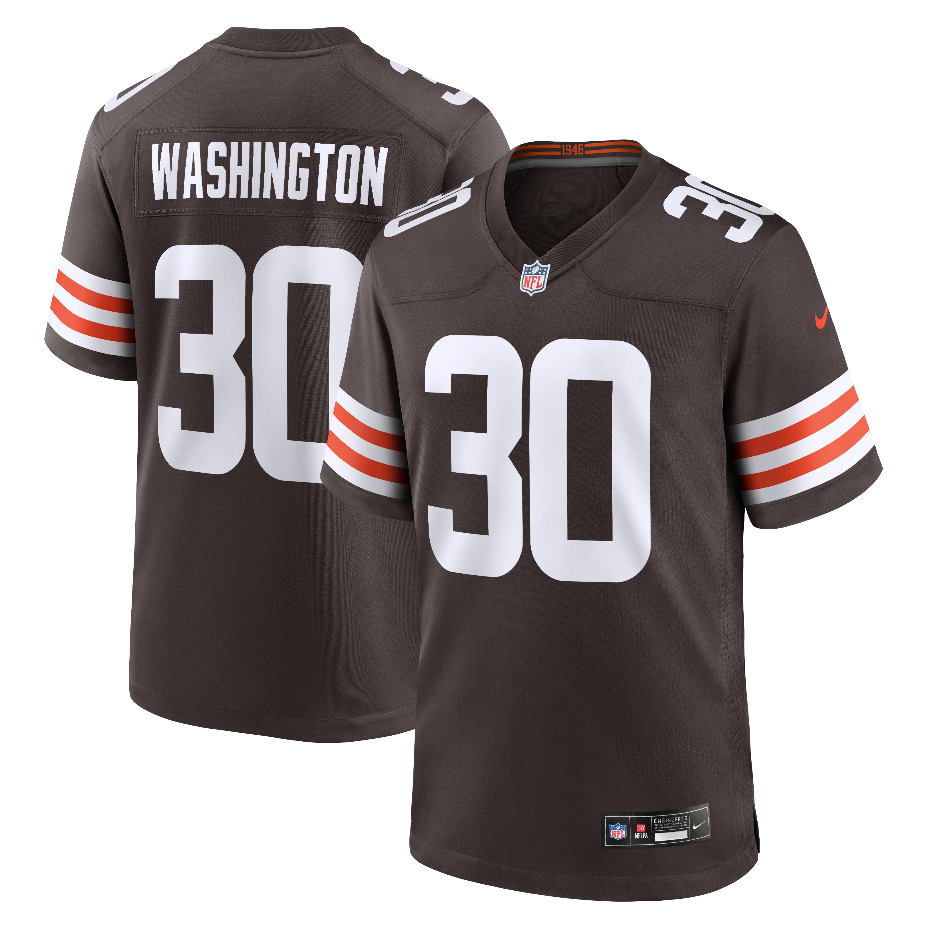 Maillot de match Nike Zion Washington Brown des Cleveland Browns pour homme