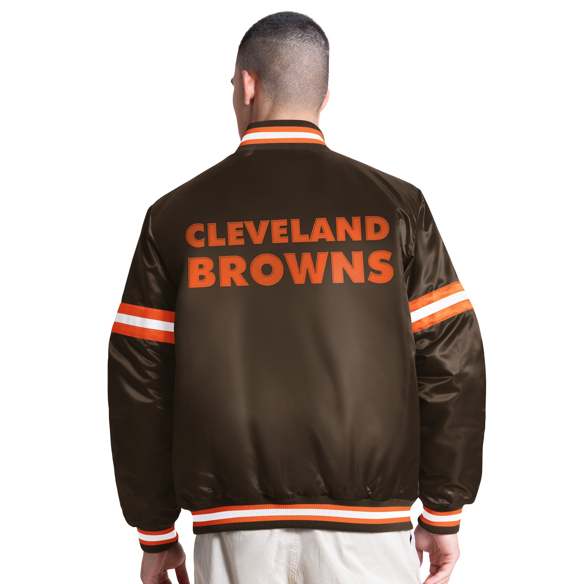 Veste universitaire rétro à logo Cleveland Browns Courtside pour homme, marron, boutons-pression.