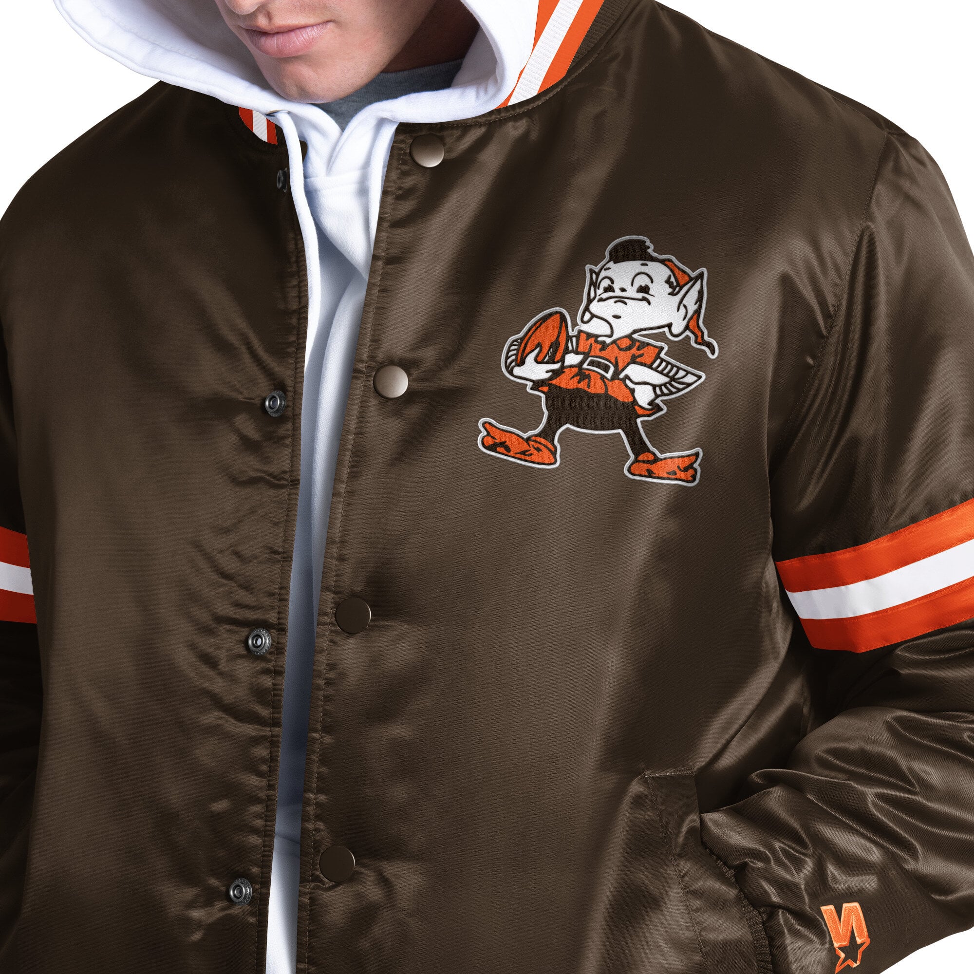 Veste universitaire rétro à logo Cleveland Browns Courtside pour homme, marron, boutons-pression.