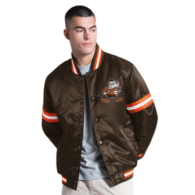 Cleveland Browns Starter Courtside Varsity Retro Logo Full Snap Jacket - Brown