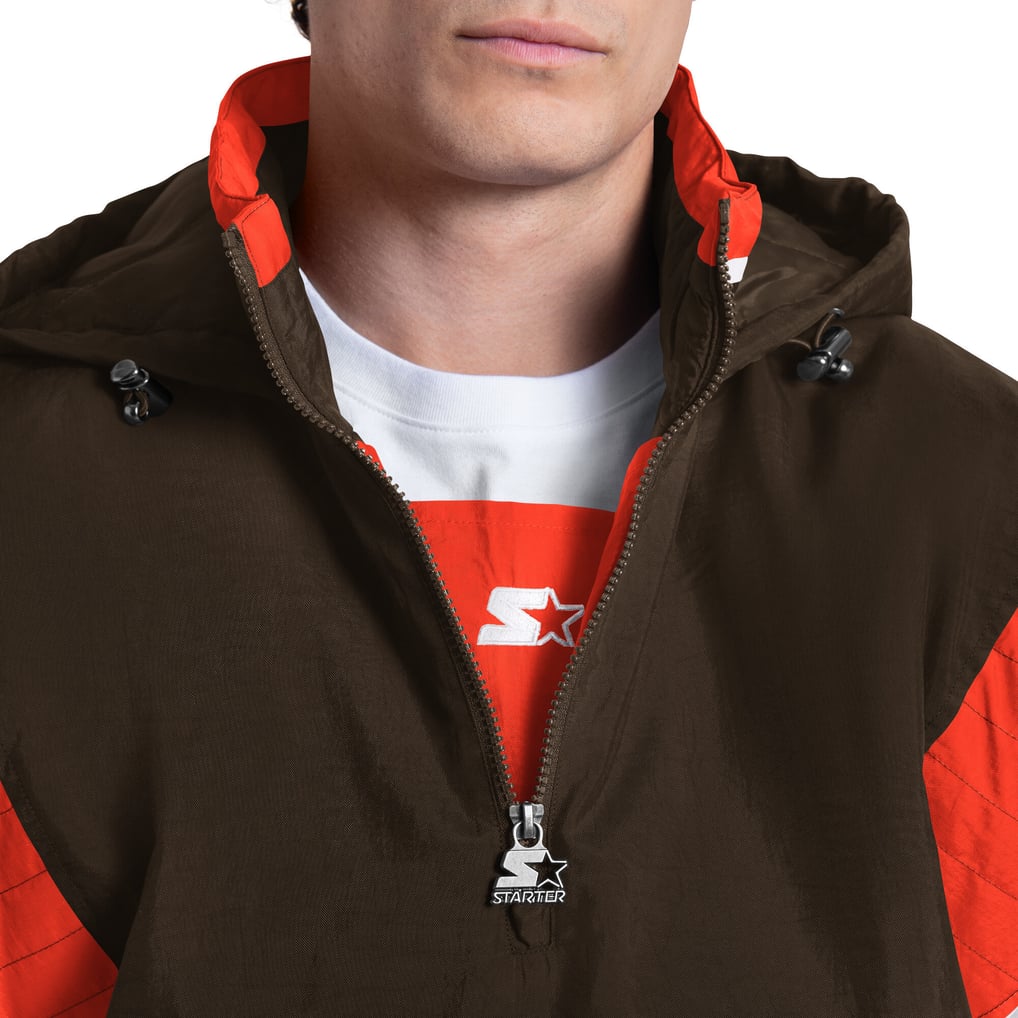 Men's Starter Brown Cleveland Browns Half-Zip Hooded Jacket