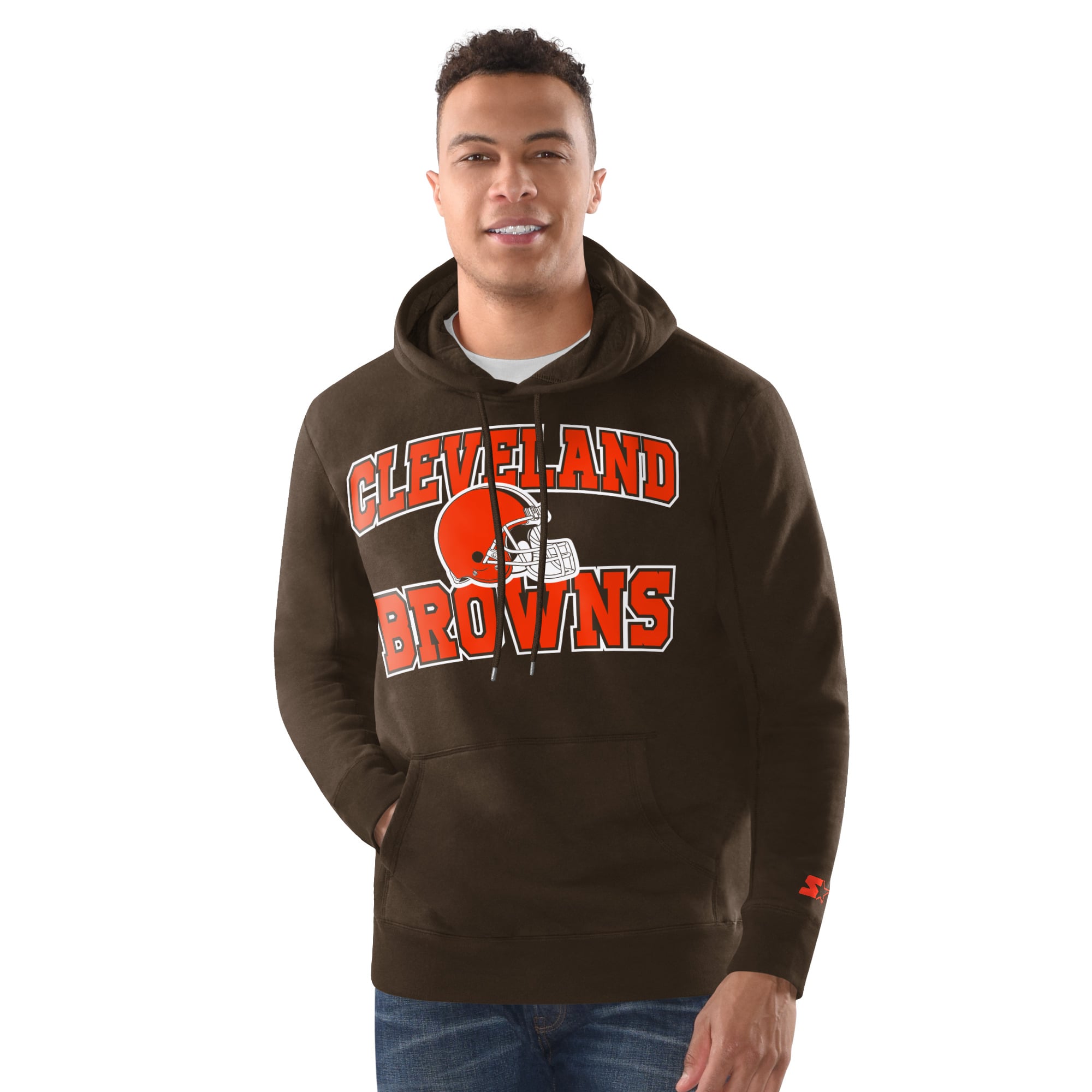 Men's Starter Brown Cleveland Browns Hoodie and Cuffed Knit Hat Combo Pack