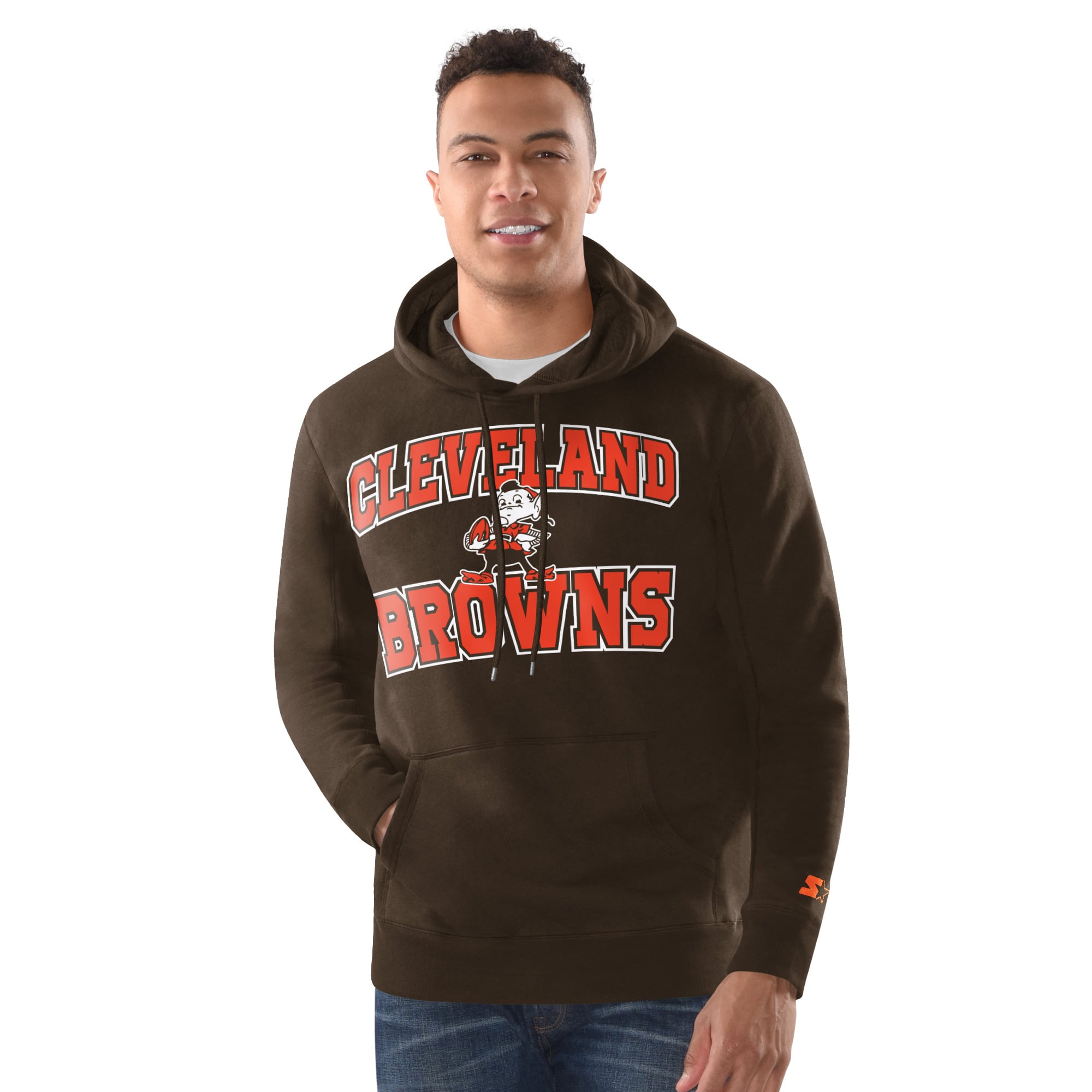 Men's Starter Brown Cleveland Browns Hoodie and Cuffed Knit Hat Combo Pack