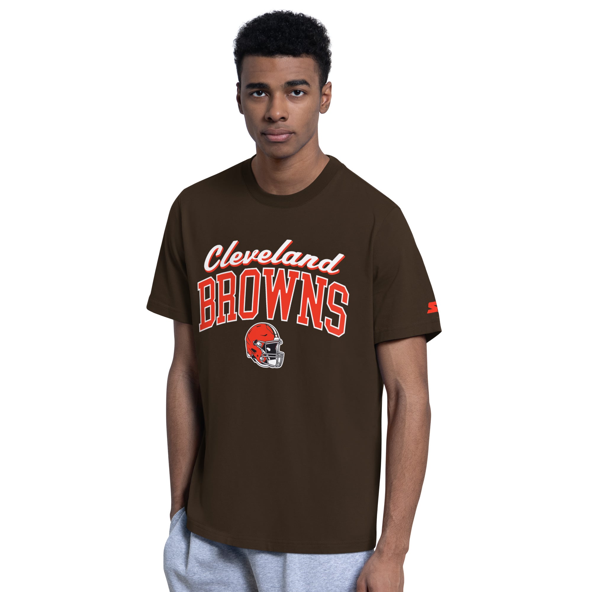 Ensemble t-shirt et sweat à capuche marron Starter pour homme avec logo des Cleveland Browns