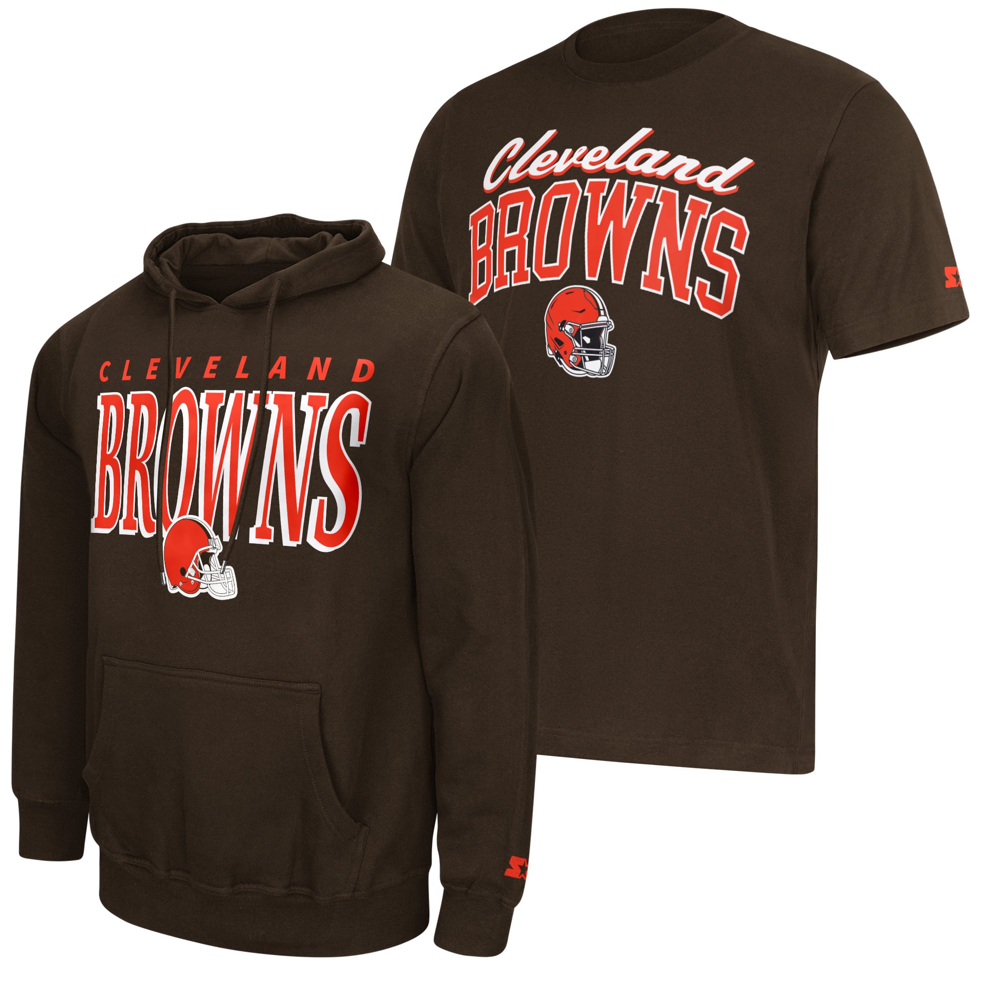 Ensemble t-shirt et sweat à capuche marron Starter pour homme avec logo des Cleveland Browns