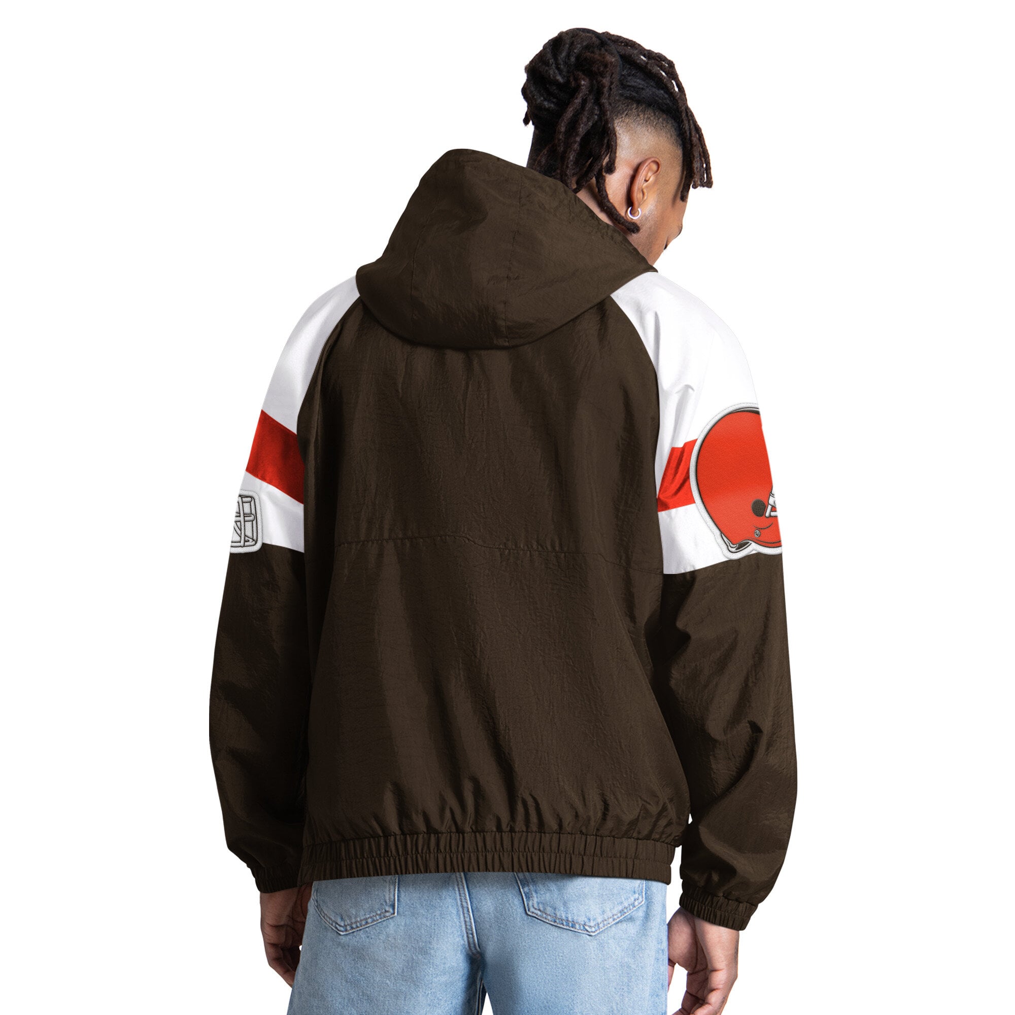 Veste Starter marron Cleveland Browns Street Cut à demi-zip pour homme