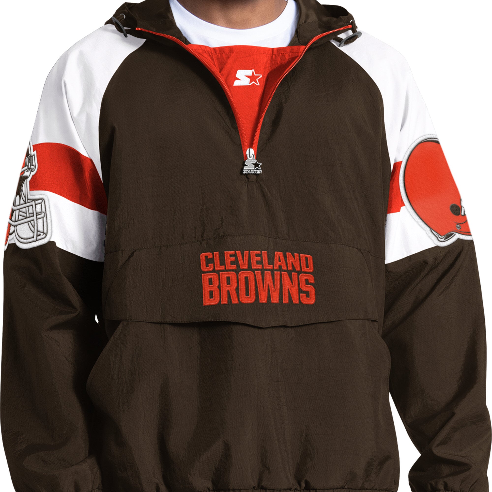 Veste Starter marron Cleveland Browns Street Cut à demi-zip pour homme