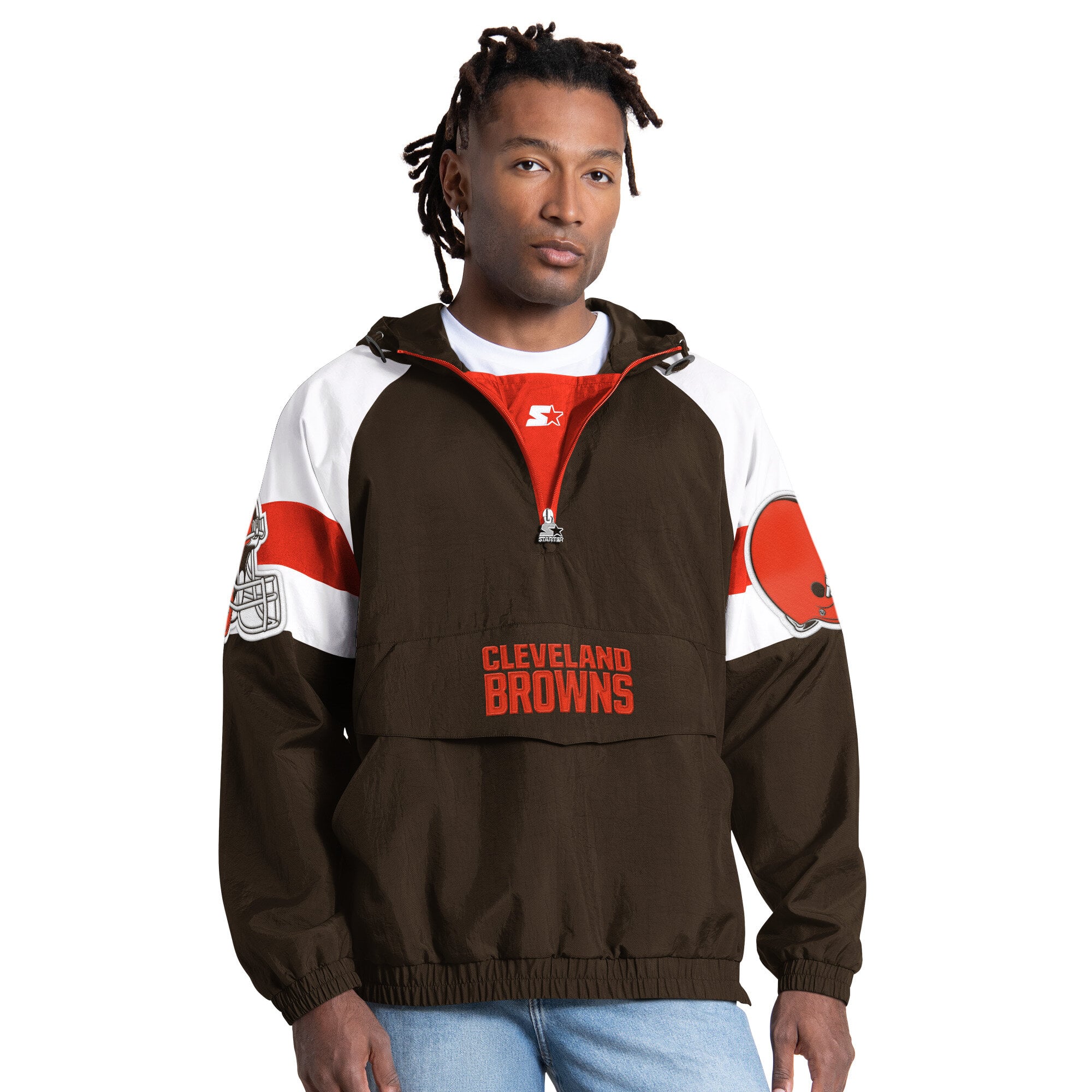Veste Starter marron Cleveland Browns Street Cut à demi-zip pour homme