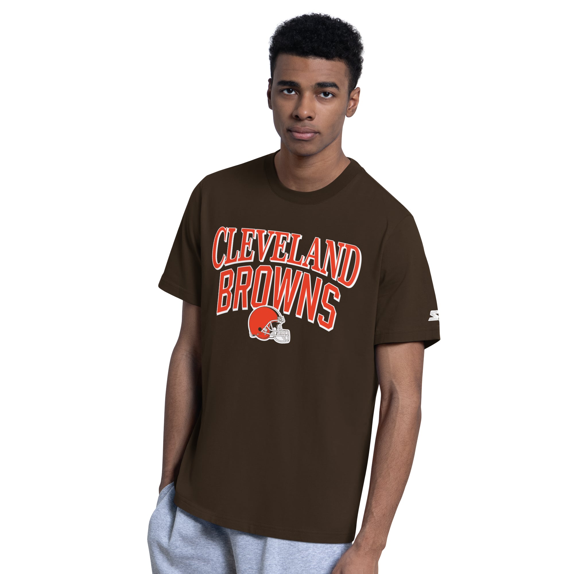 Lot de deux t-shirts à logo Cleveland Browns pour homme, couleur marron/gris chiné, la marque Starter.