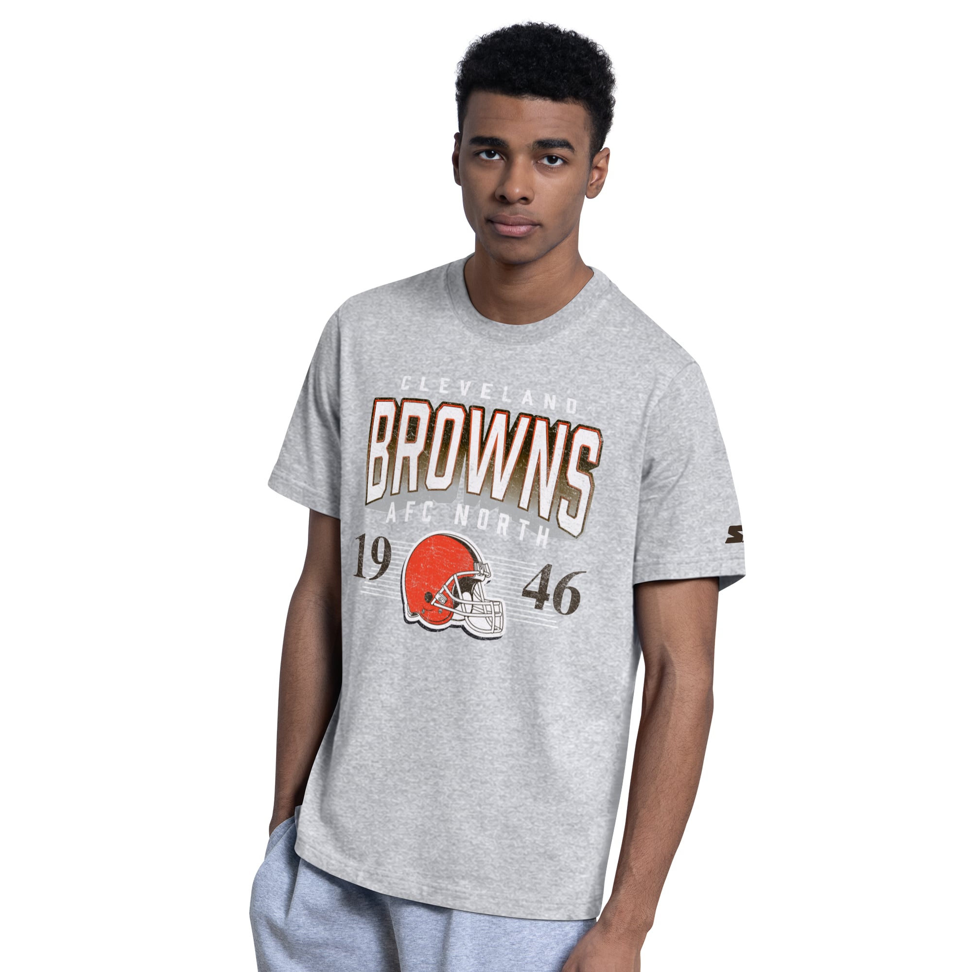 Lot de deux t-shirts à logo Cleveland Browns pour homme, couleur marron/gris chiné, la marque Starter.