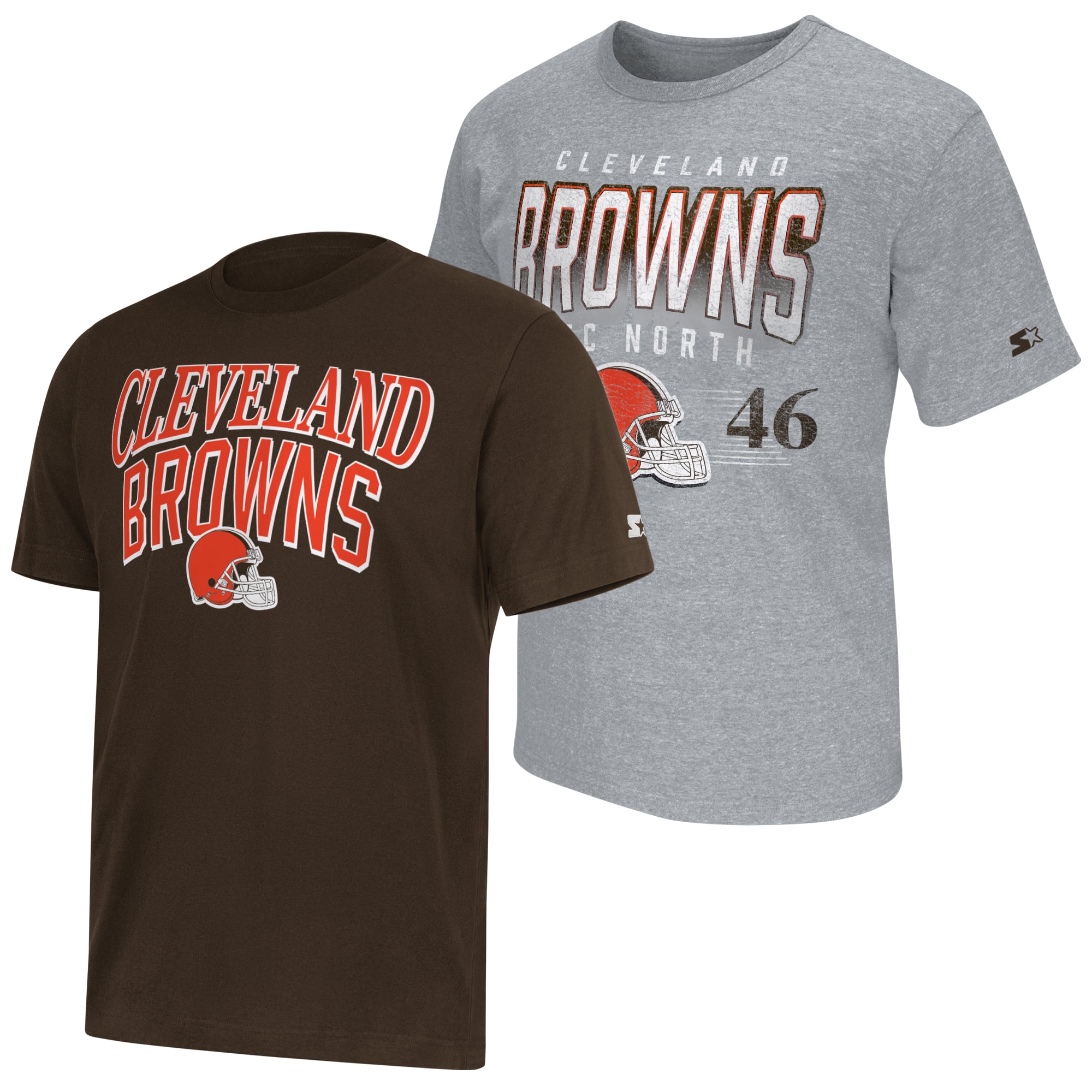 Lot de deux t-shirts à logo Cleveland Browns pour homme, couleur marron/gris chiné, la marque Starter.