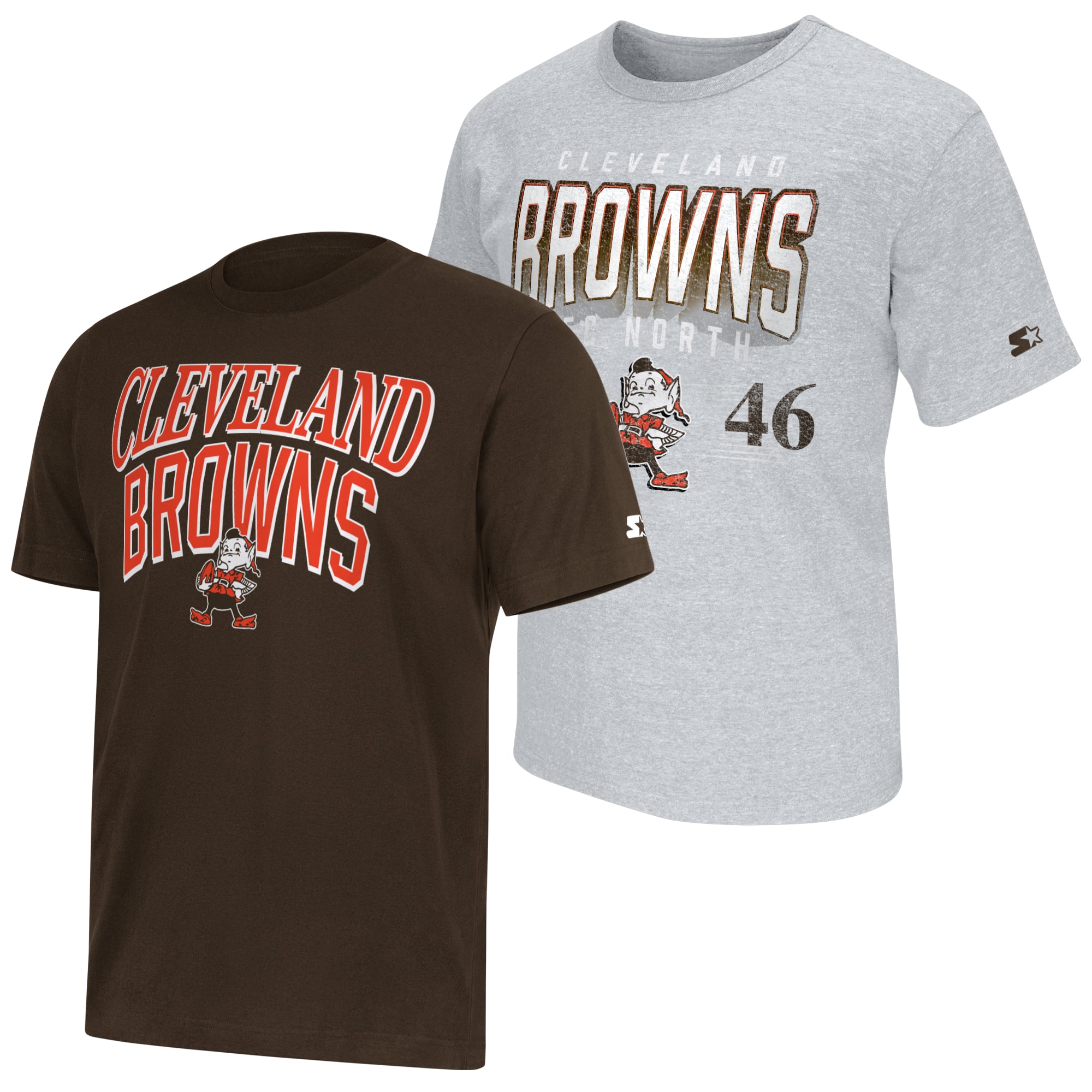 Lot de deux t-shirts rétro Cleveland Browns marron/gris chiné pour homme