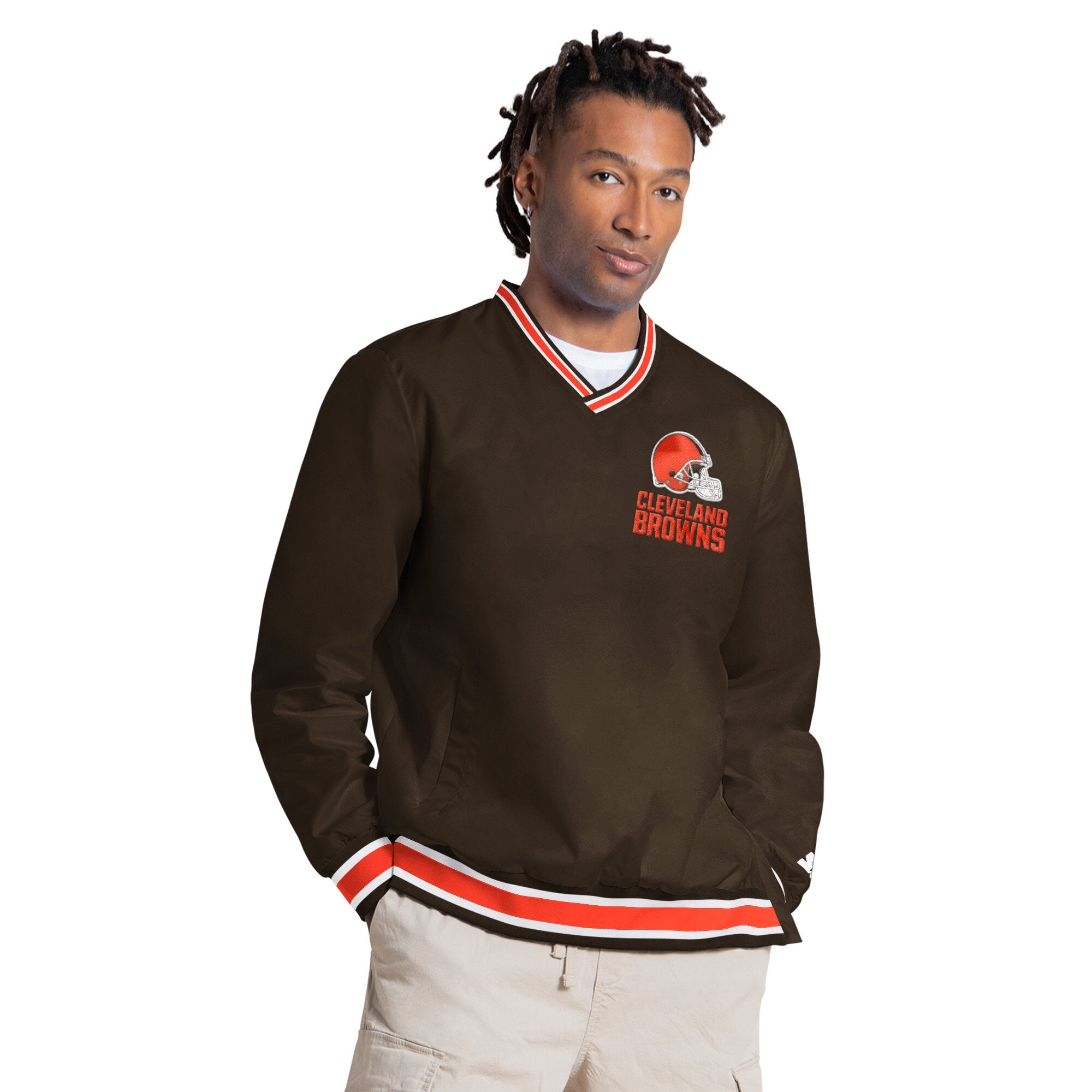 Pull à col en V Starter Shedeur Sanders marron Cleveland Browns pour homme