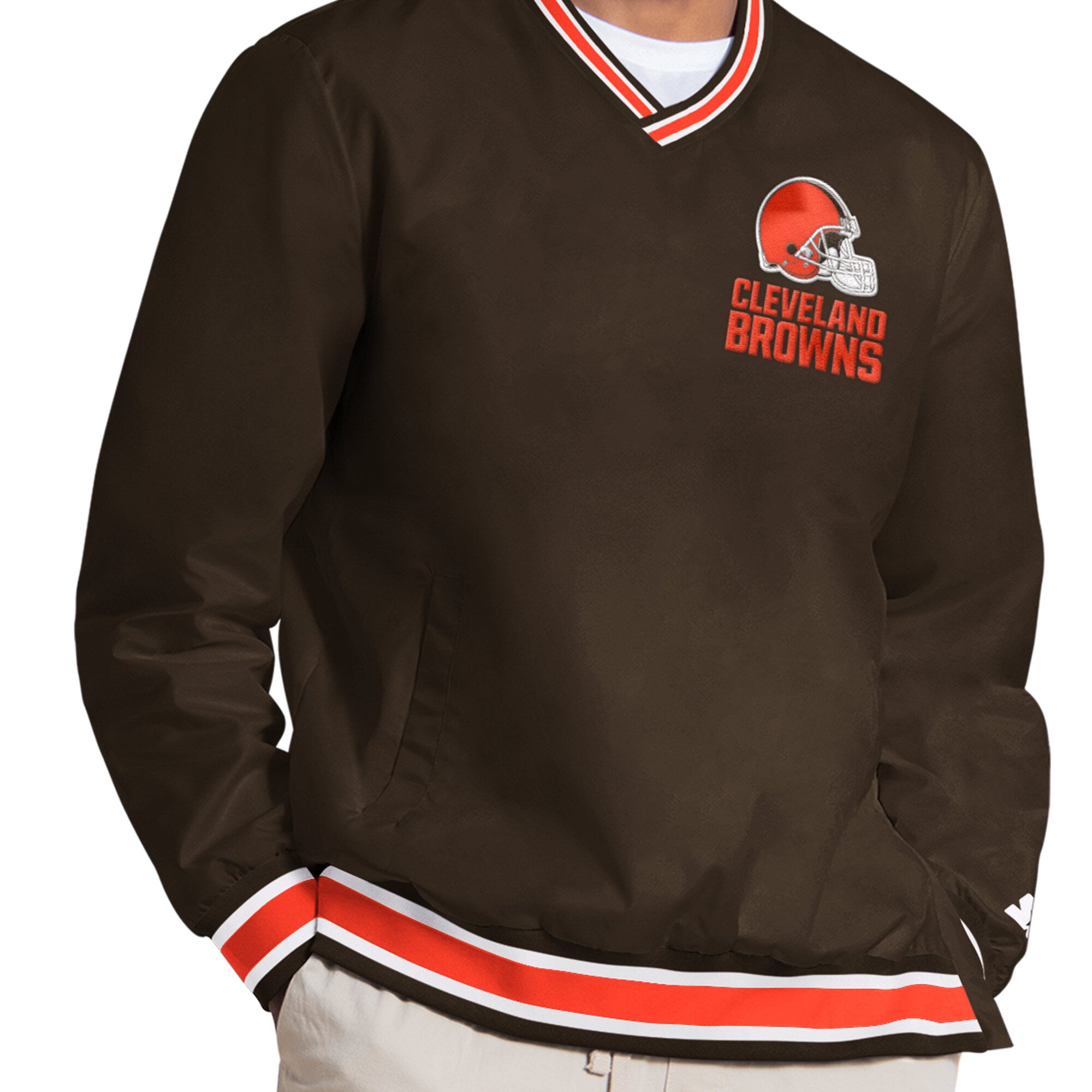 Pull à col en V Starter Shedeur Sanders marron Cleveland Browns pour homme
