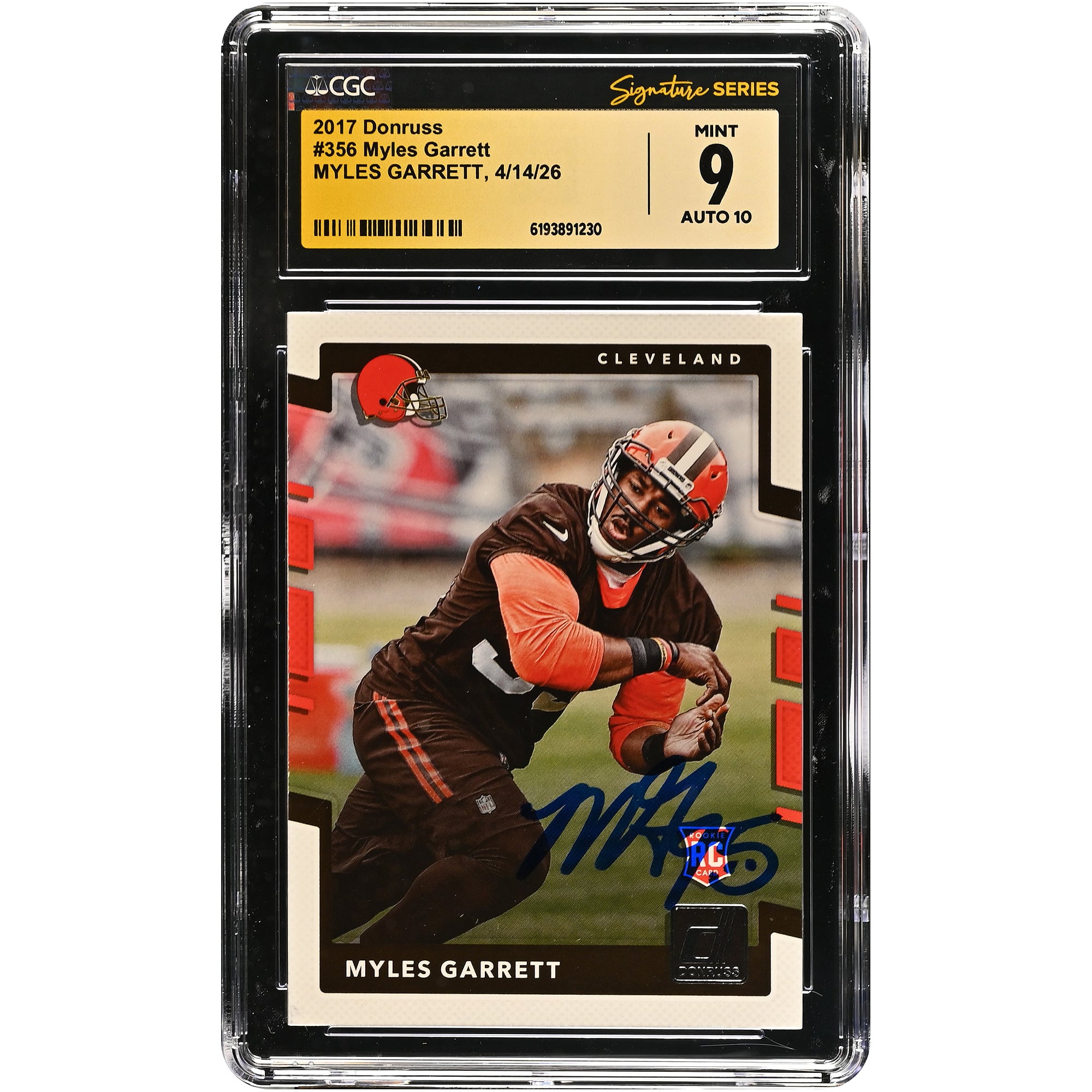 Carte de recrue Myles Garrett Cleveland Browns autographiée 2017 Donruss #356, authentifiée CGC Fanatics Witnessed 9/10