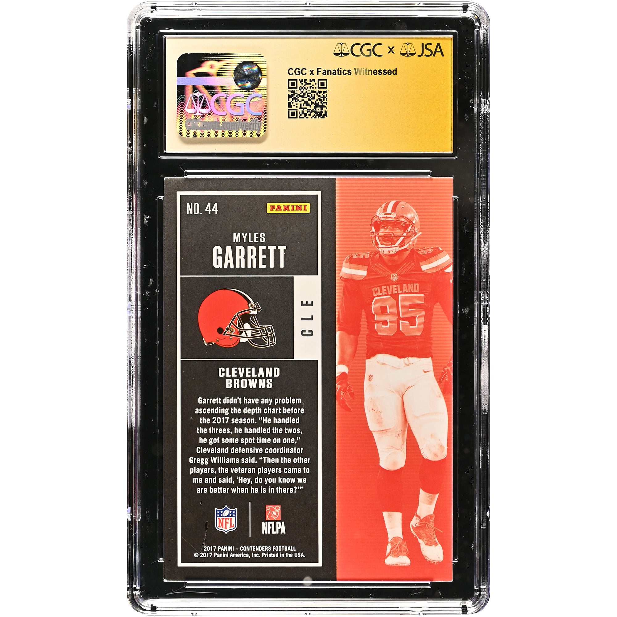 Myles Garrett Cleveland Browns Autographed 2017 Panini Contenders #44 CGC Fanatics Witnessed Authenticated AUTO 10 Rookie Card