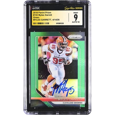 Myles Garrett Cleveland Browns Autographed 2018 Panini Prizm Green #152 CGC Fanatics Witnessed Authenticated 9/10 Card