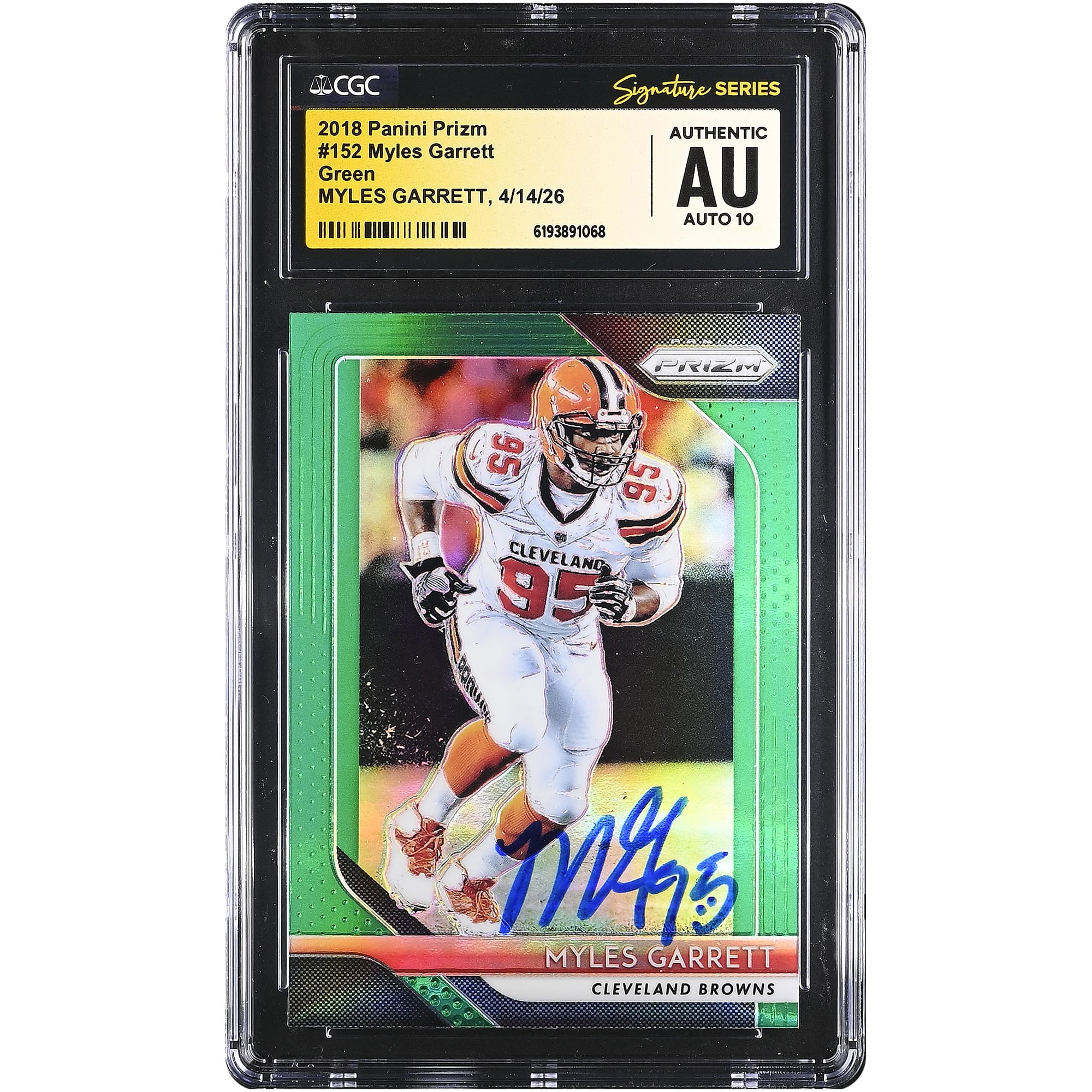 Myles Garrett Cleveland Browns Autographed 2018 Panini Prizm Green #152 CGC Fanatics Witnessed Authenticated AUTO 10 Card