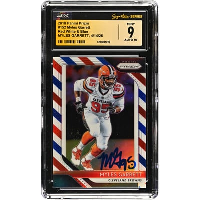 Myles Garrett Cleveland Browns Autographed 2018 Panini Prizm Red White & Blue #152 CGC Fanatics Witnessed Authenticated 9/10 Card