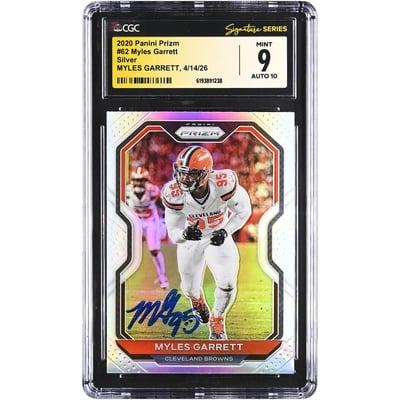 Myles Garrett Cleveland Browns Autographed 2020 Panini Prizm Silver #62 CGC Fanatics Witnessed Authenticated 9/10 Card