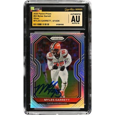 Myles Garrett Cleveland Browns Autographed 2020 Panini Prizm Silver #62 CGC Fanatics Witnessed Authenticated AUTO 10 Card