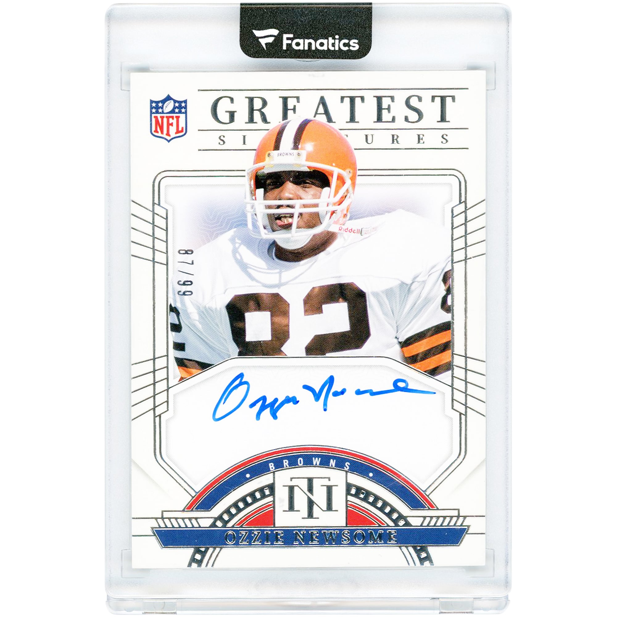 Carte autographiée d'Ozzie Newsome (Cleveland Browns) 2023 Panini National Treasures Greatest Signatures #GS-ONE #87/99