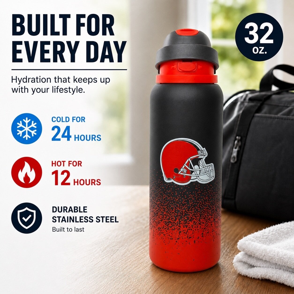 Gourde Pegasus Cleveland Browns 946 ml (32 oz) en acier inoxydable dégradé ProFlow