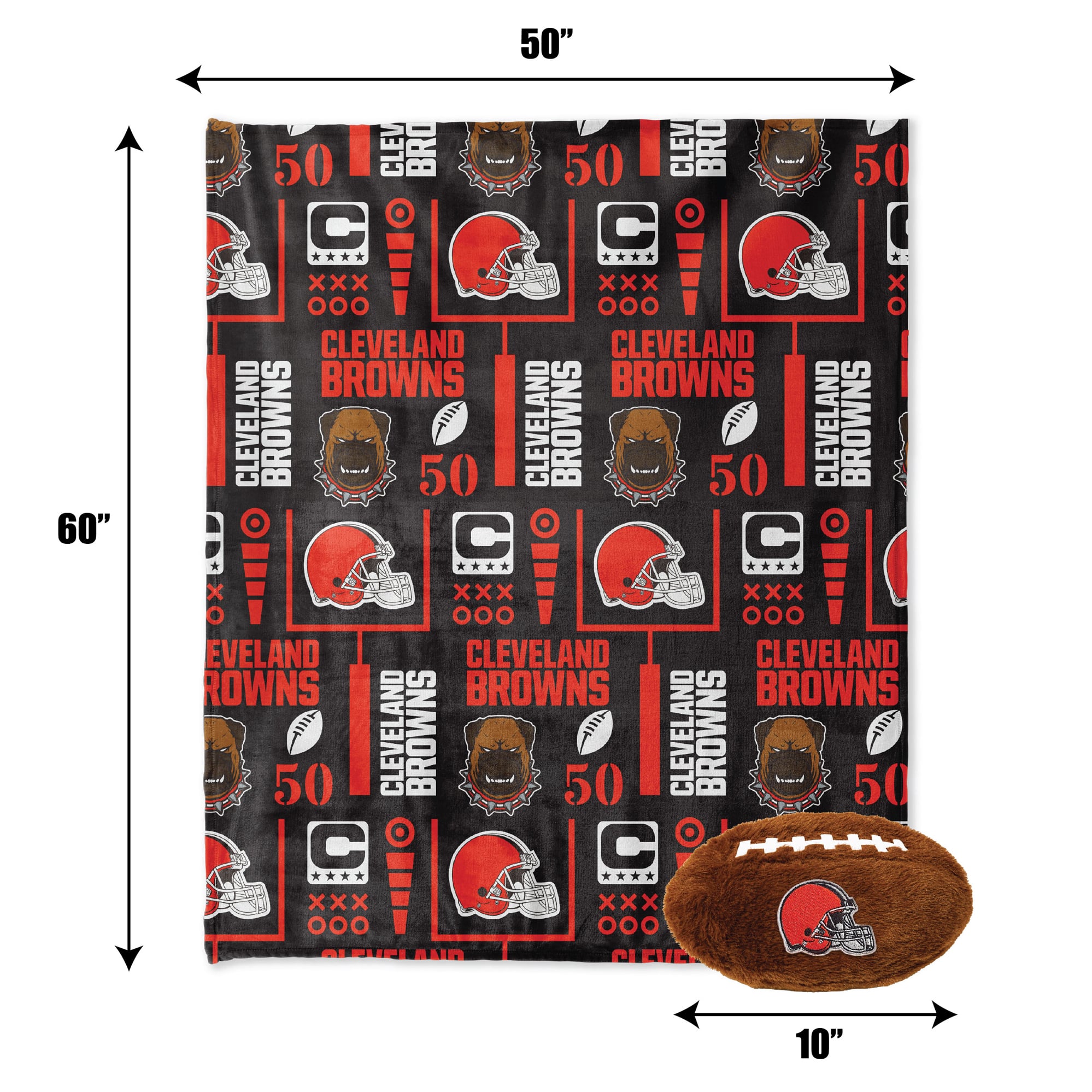 Pegasus Cleveland Browns 50" x 60" Blackout Team Spirit Ultra Soft Throw & Plush Football Combo Pack