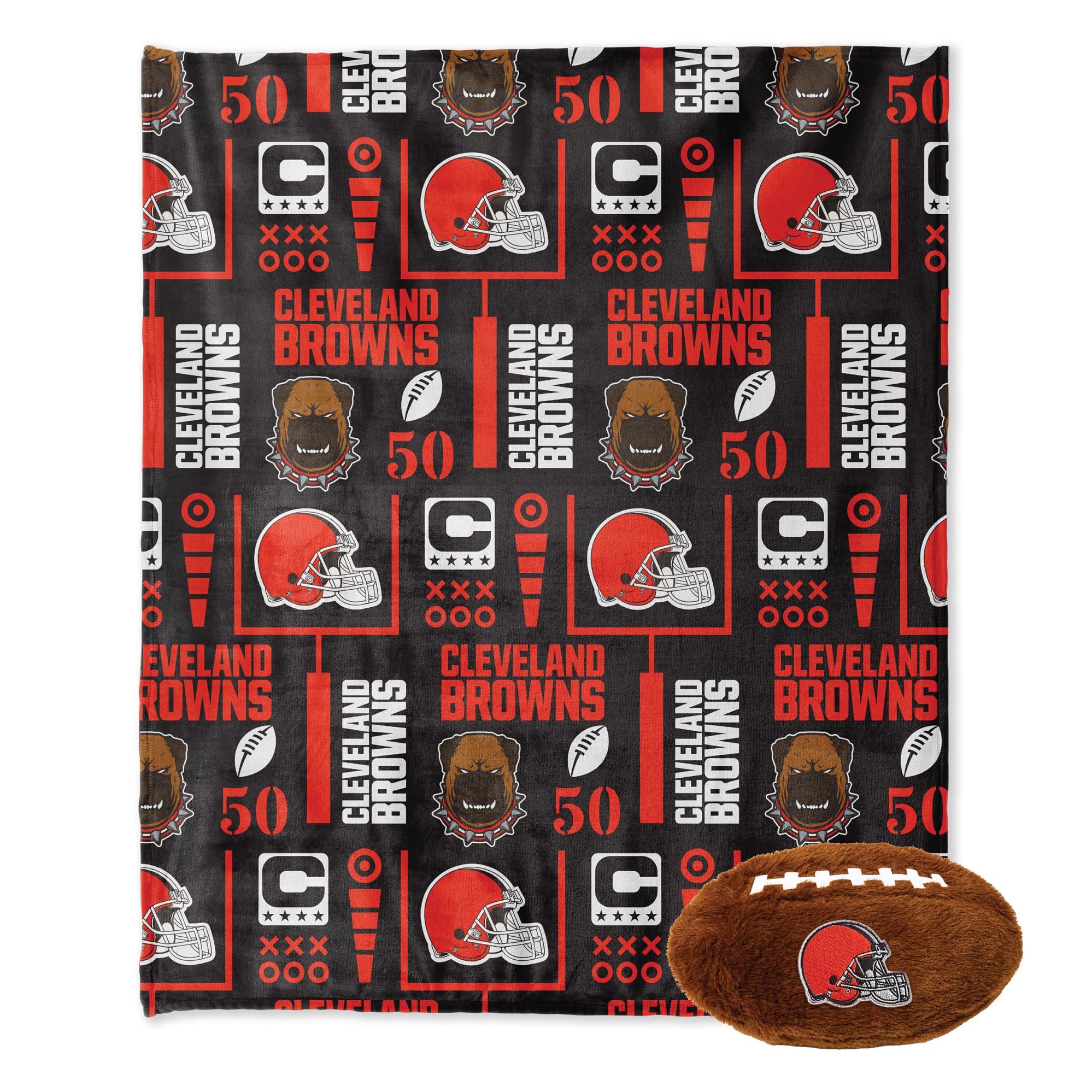 Pegasus Cleveland Browns 50" x 60" Blackout Team Spirit Ultra Soft Throw & Plush Football Combo Pack