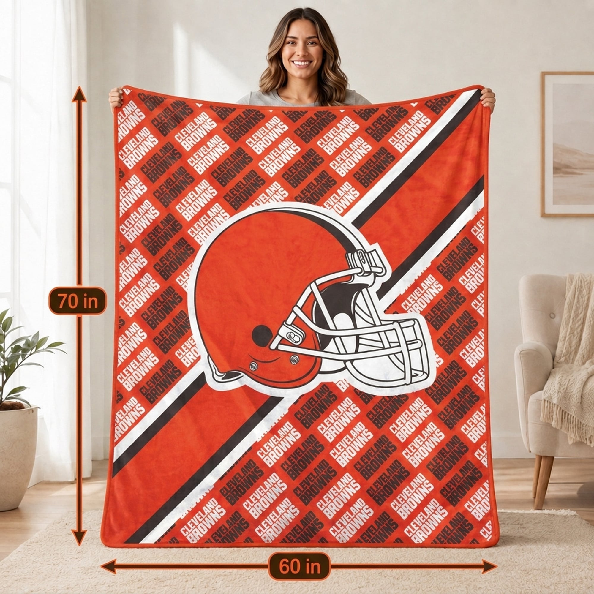 Couverture ultra douce Pegasus Cleveland Browns 60" x 70" (diagonale) avec logo et doublure