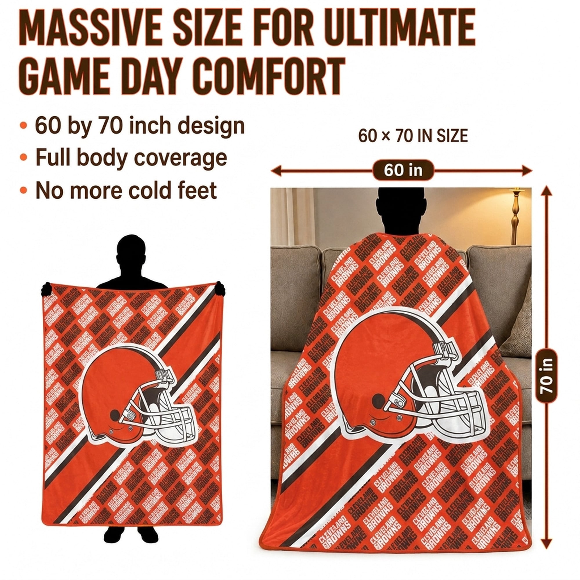 Couverture ultra douce Pegasus Cleveland Browns 60" x 70" (diagonale) avec logo et doublure