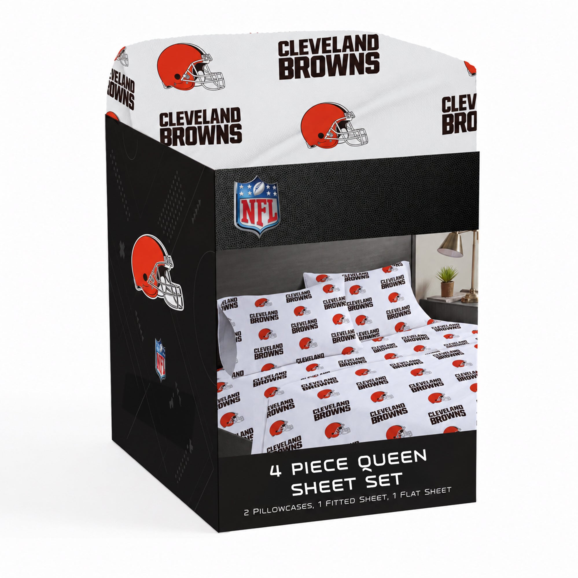 Ensemble de draps quatre pièces Pegasus Cleveland Browns pour lit queen