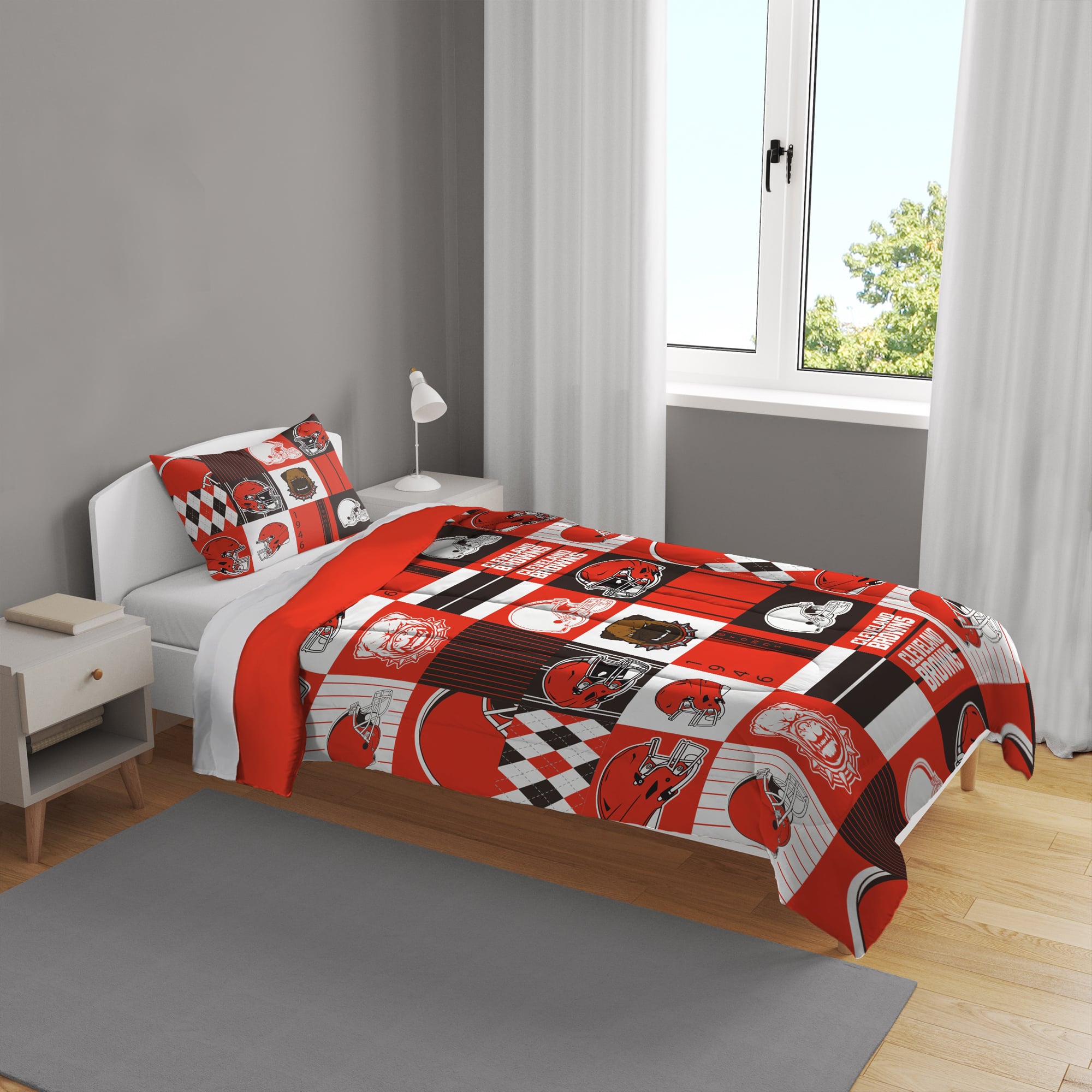 Ensemble de literie trois pièces à carreaux patchwork Pegasus Cleveland Browns pour lit double/queen