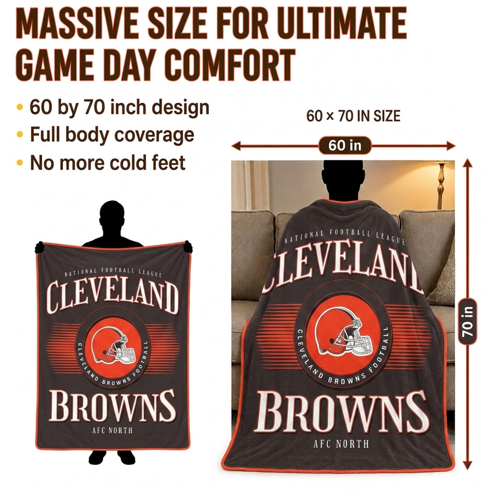 Couverture Pegasus Cleveland Browns Spotlight Arch 60" x 70" ultra douce