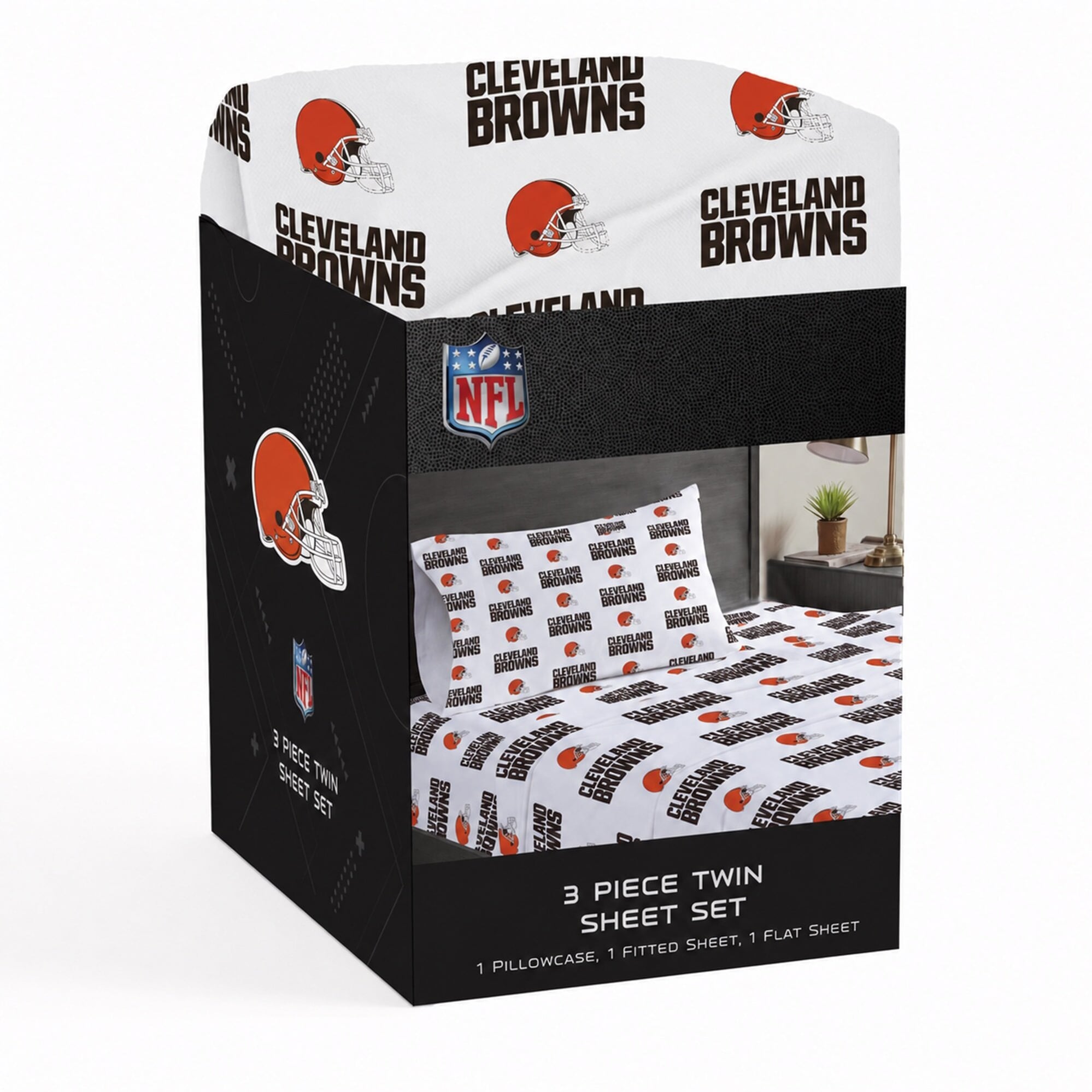 Ensemble de draps trois pièces Pegasus Cleveland Browns pour lit simple