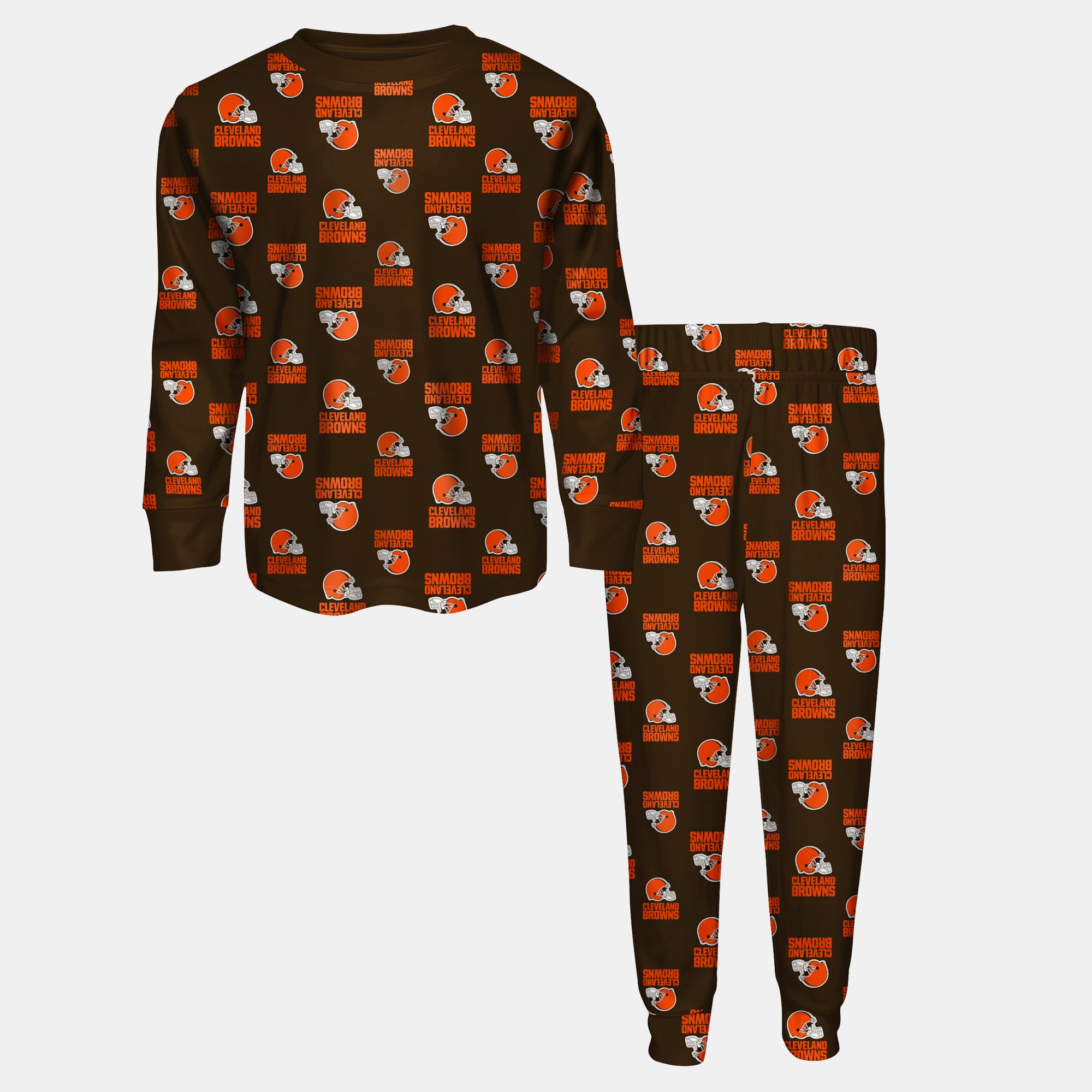 Ensemble pyjama Outerstuff marron à manches longues et pantalon imprimé intégral Cleveland Browns pour enfants d'âge préscolaire