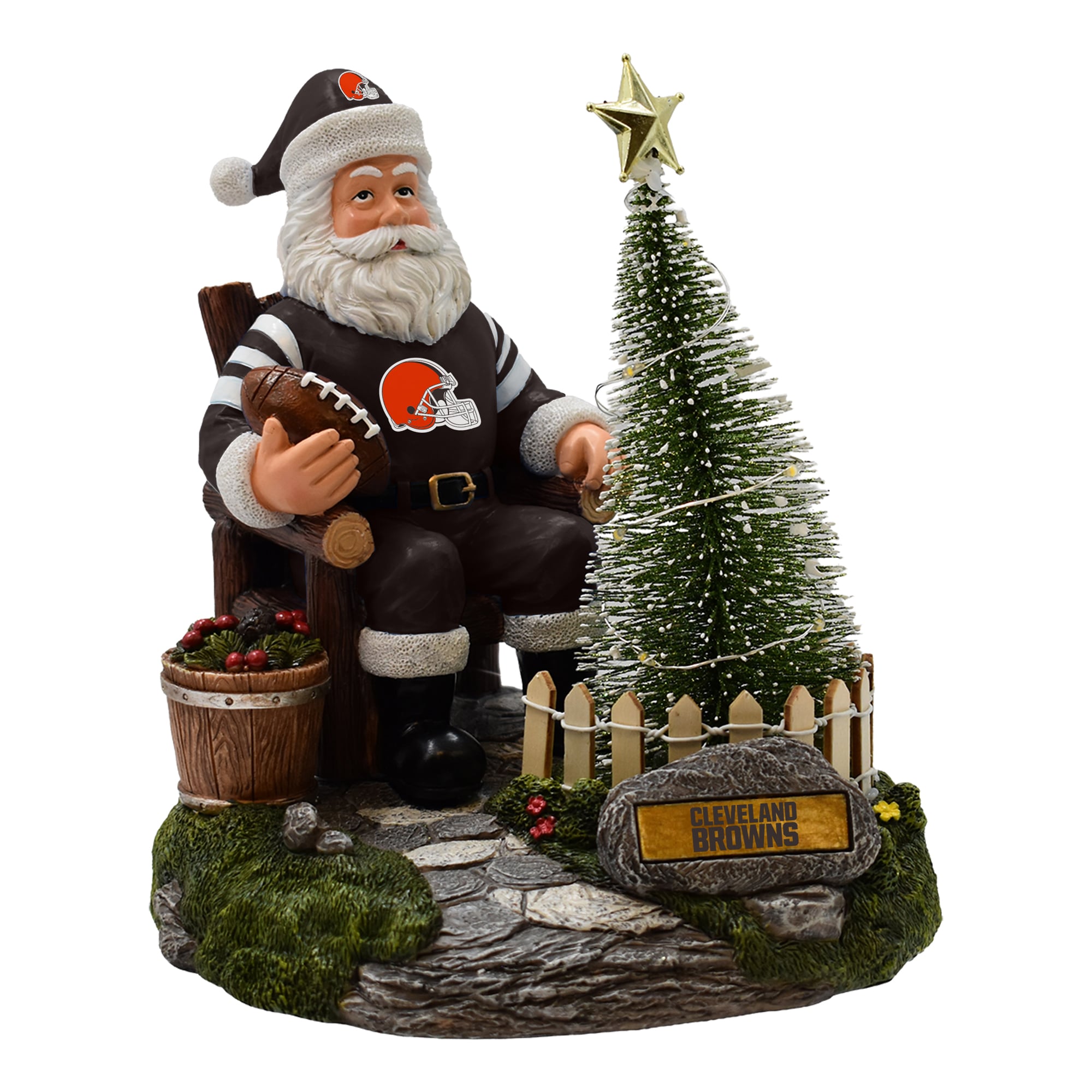 Figurine de Père Noël Cleveland Browns de The Memory Company avec sapin LED
