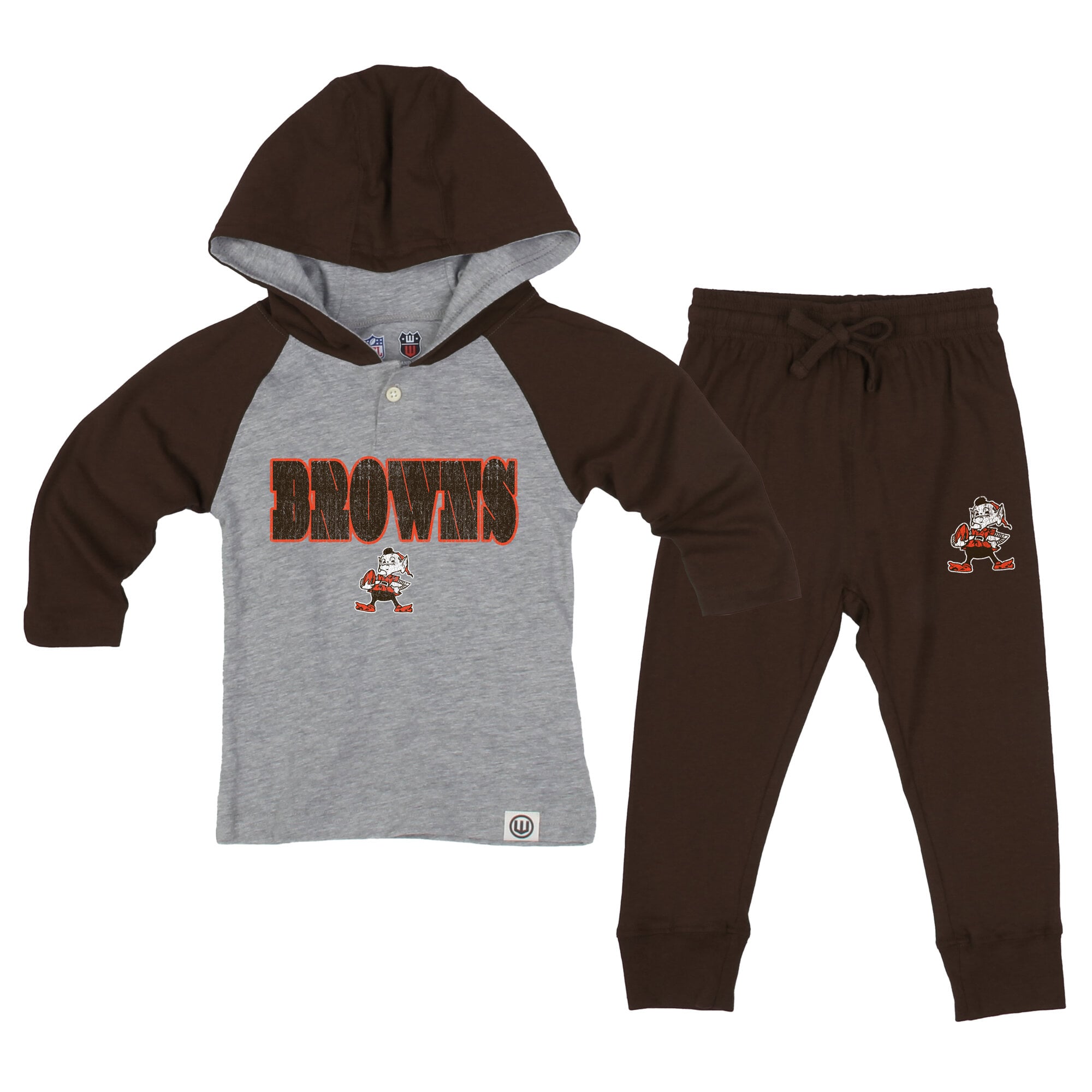 Ensemble sweat à capuche Henley et pantalon de survêtement Cleveland Browns gris chiné/marron pour tout-petits Wes Willy