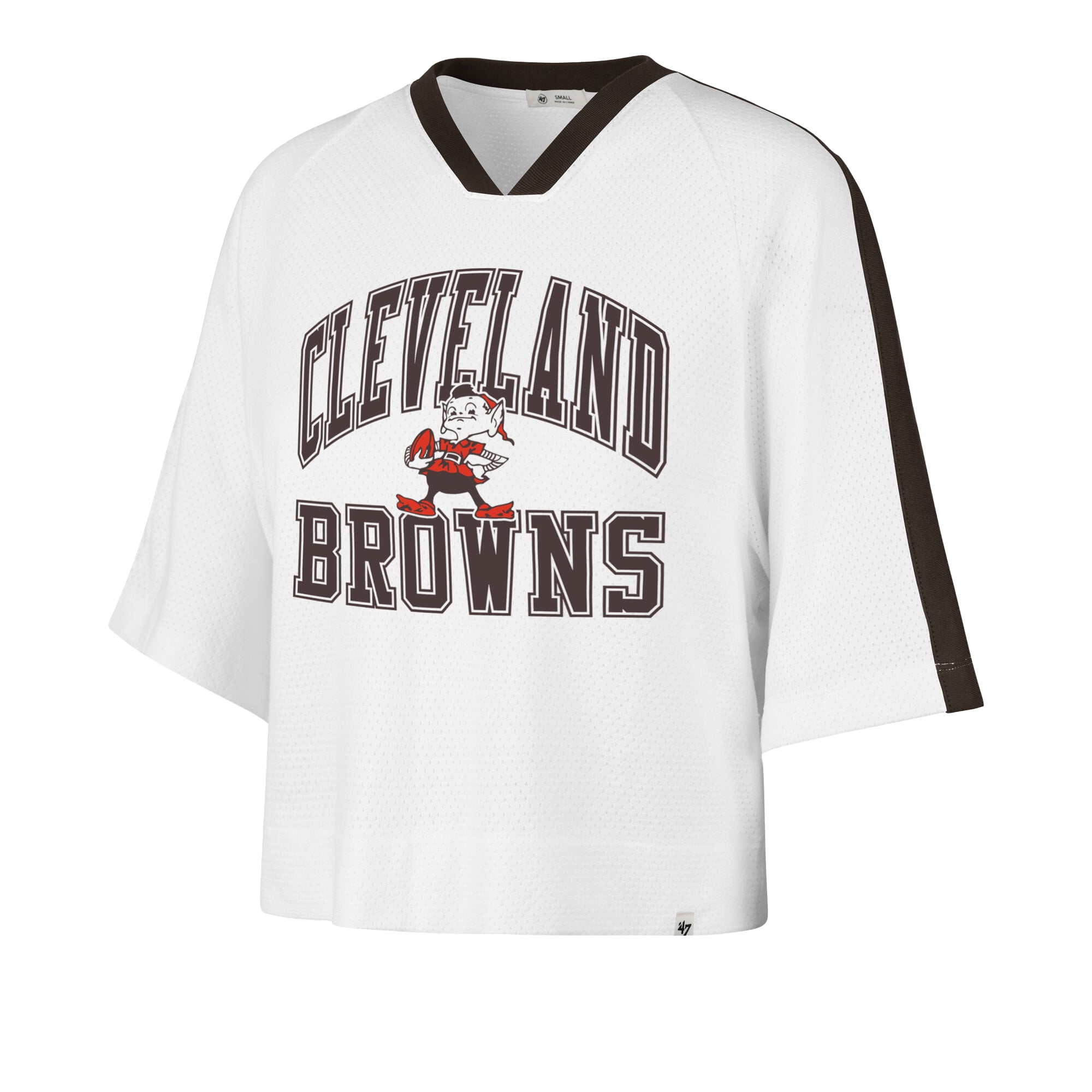 T-shirt raglan à col en V pour femme, modèle 47 blanc Cleveland Browns.