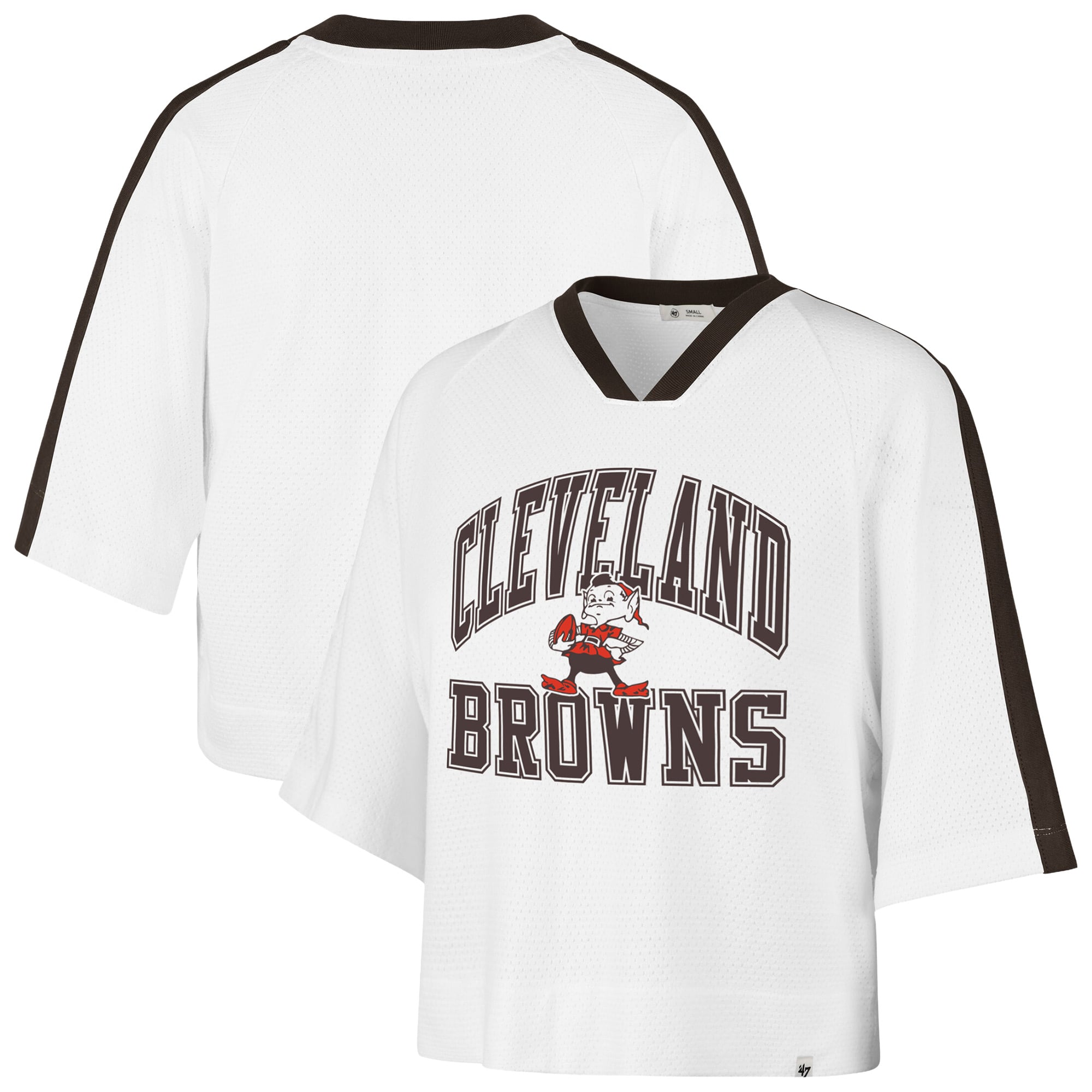 T-shirt raglan à col en V pour femme, modèle 47 blanc Cleveland Browns.