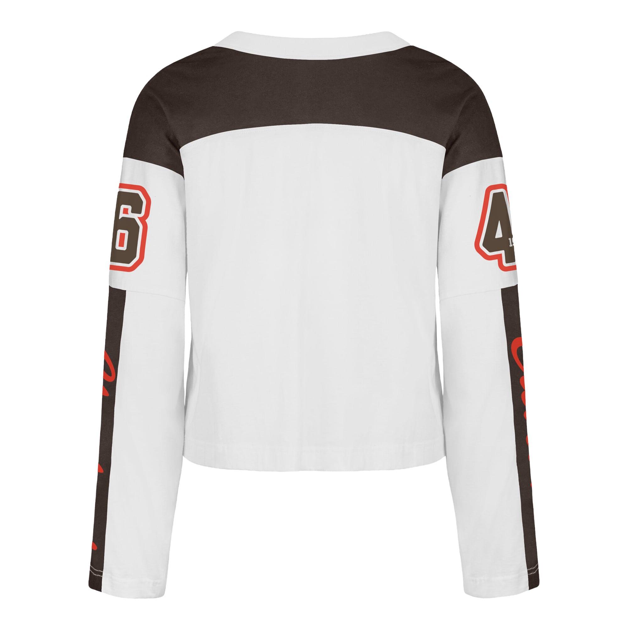 T-shirt à manches longues et col en V blanc Cleveland Browns pour femme, modèle '47 Exclamation Metro