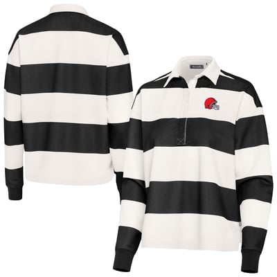 Cleveland Browns Antigua Women's Banner Rugby Long Sleeve Polo - Black/Cream