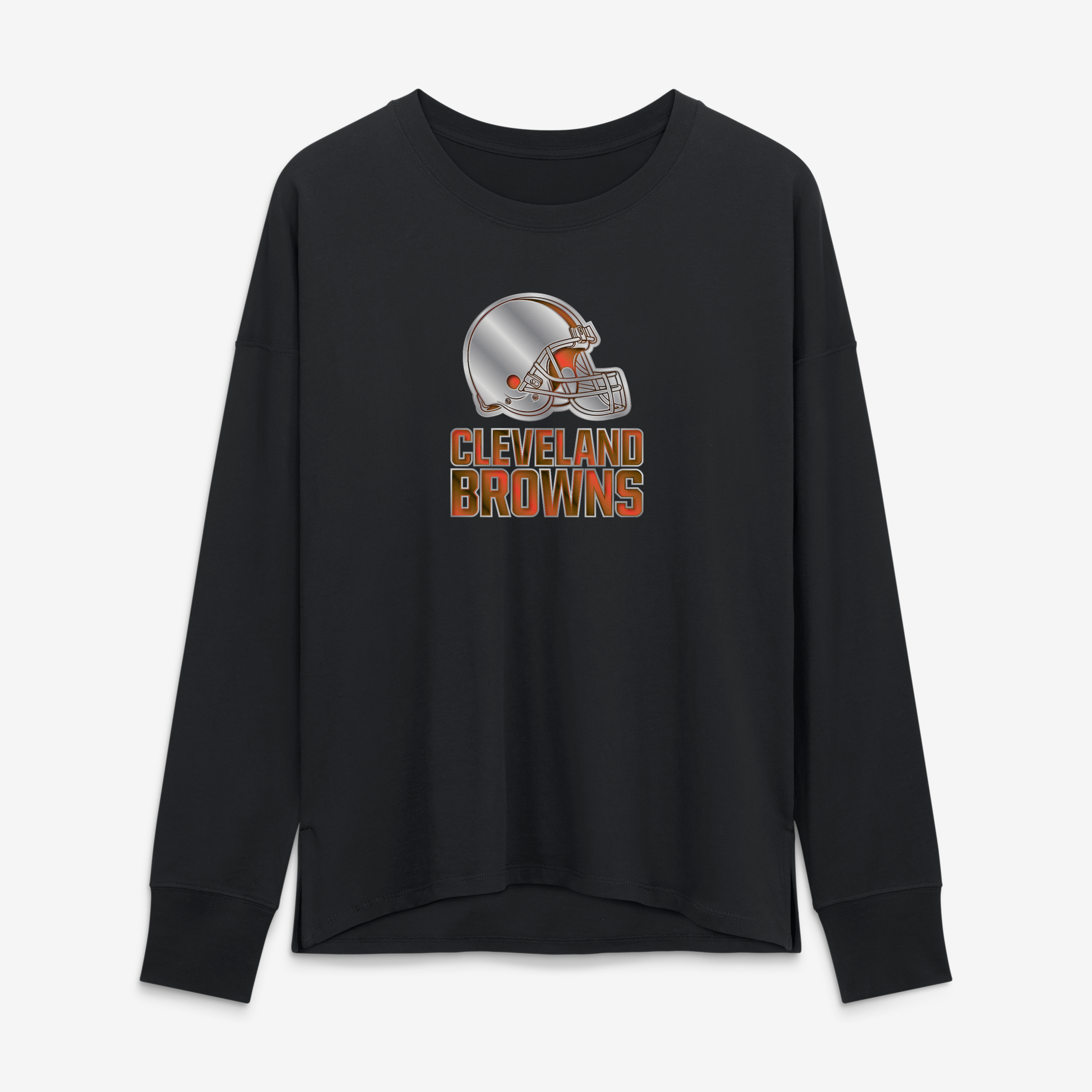 T-shirt à manches longues noir pour femmes avec mascotte métallique des Cleveland Browns