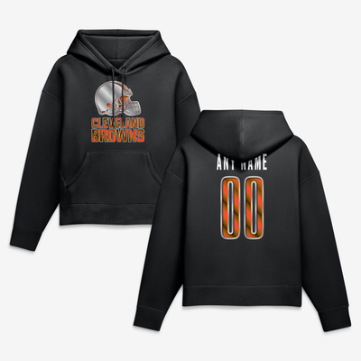 Cleveland Browns Women's Metallic Mascot Personalized Name & Number Hoodie - Black