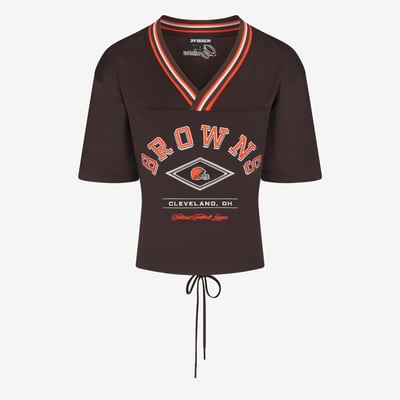 Cleveland Browns Off Season Women's Lace-Back V-Neck T-Shirt - Brown