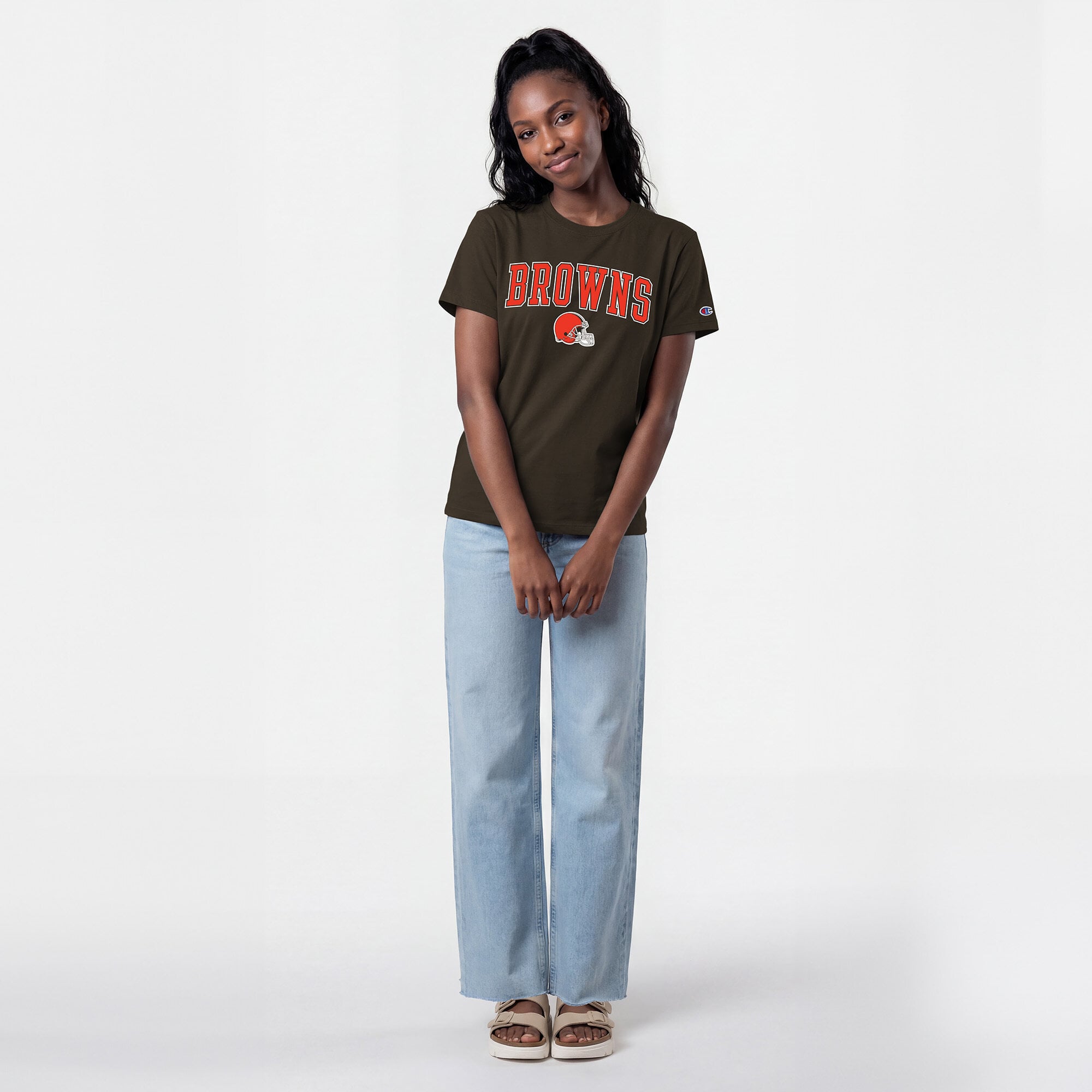 T-shirt Champion Brown Cleveland Browns pour femmes avec logo arqué