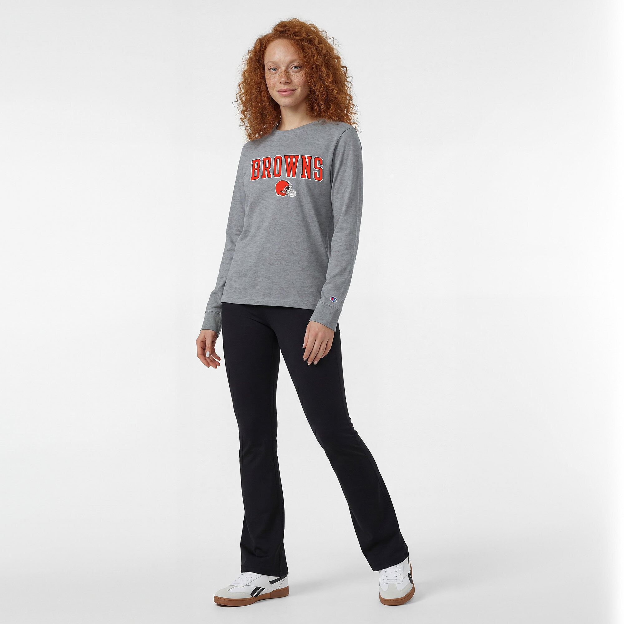 Women's Champion Gray Cleveland Browns Core Logo Long Sleeve T-Shirt